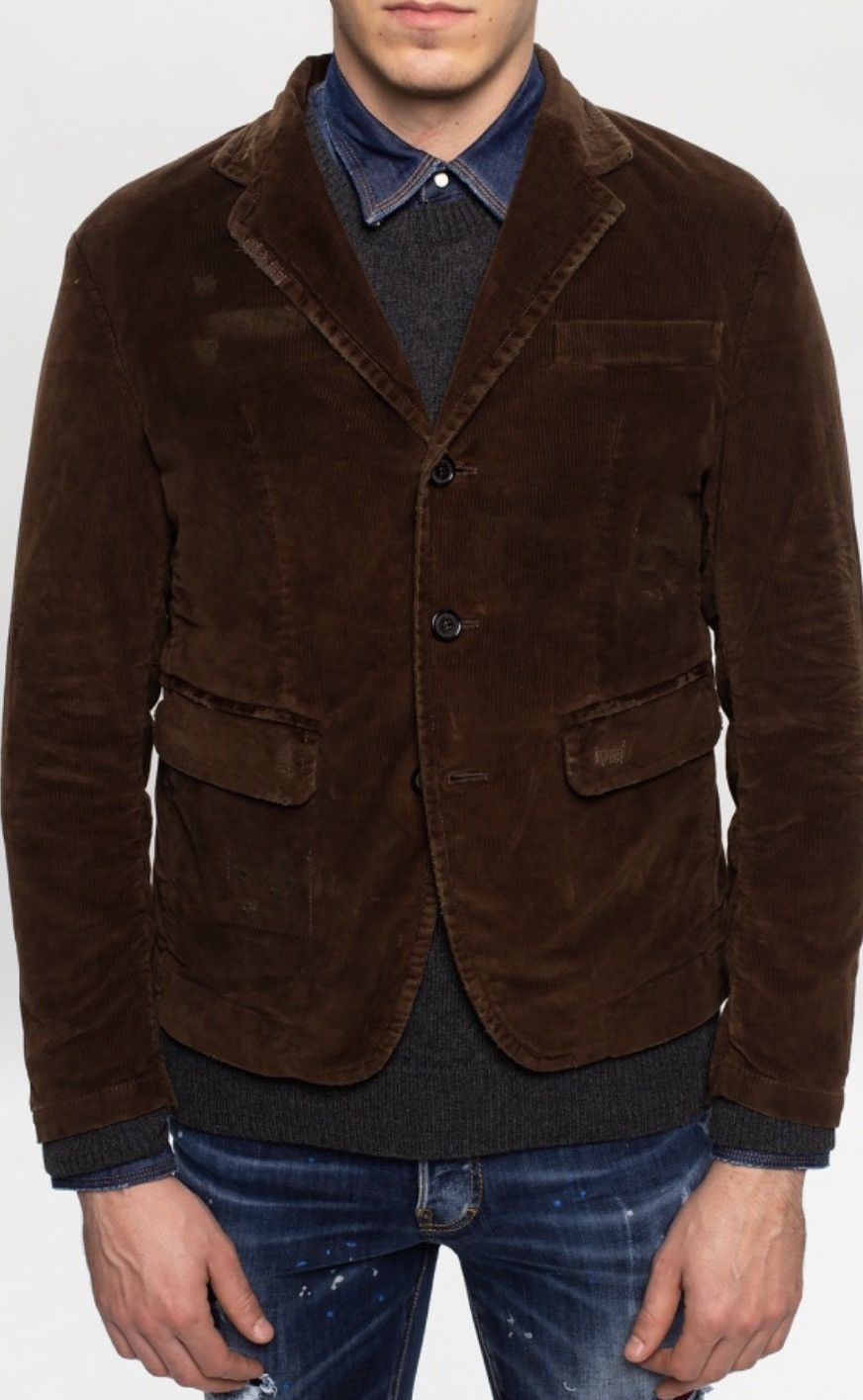 Dsquared2 Dsquared2 Distressed Repaired Micro Corduroy Blazer Jacket Size US M / EU 48-50 / 2 - 12 Thumbnail