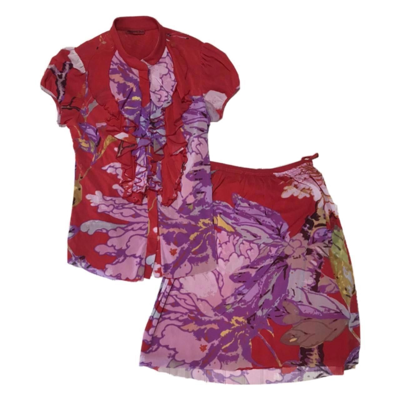 Vivienne Westwood Vivienne Tam Floral Mesh Ruffle SS Blouse Skirt Set Size XS / US 0-2 / IT 36-38 - 4 Thumbnail