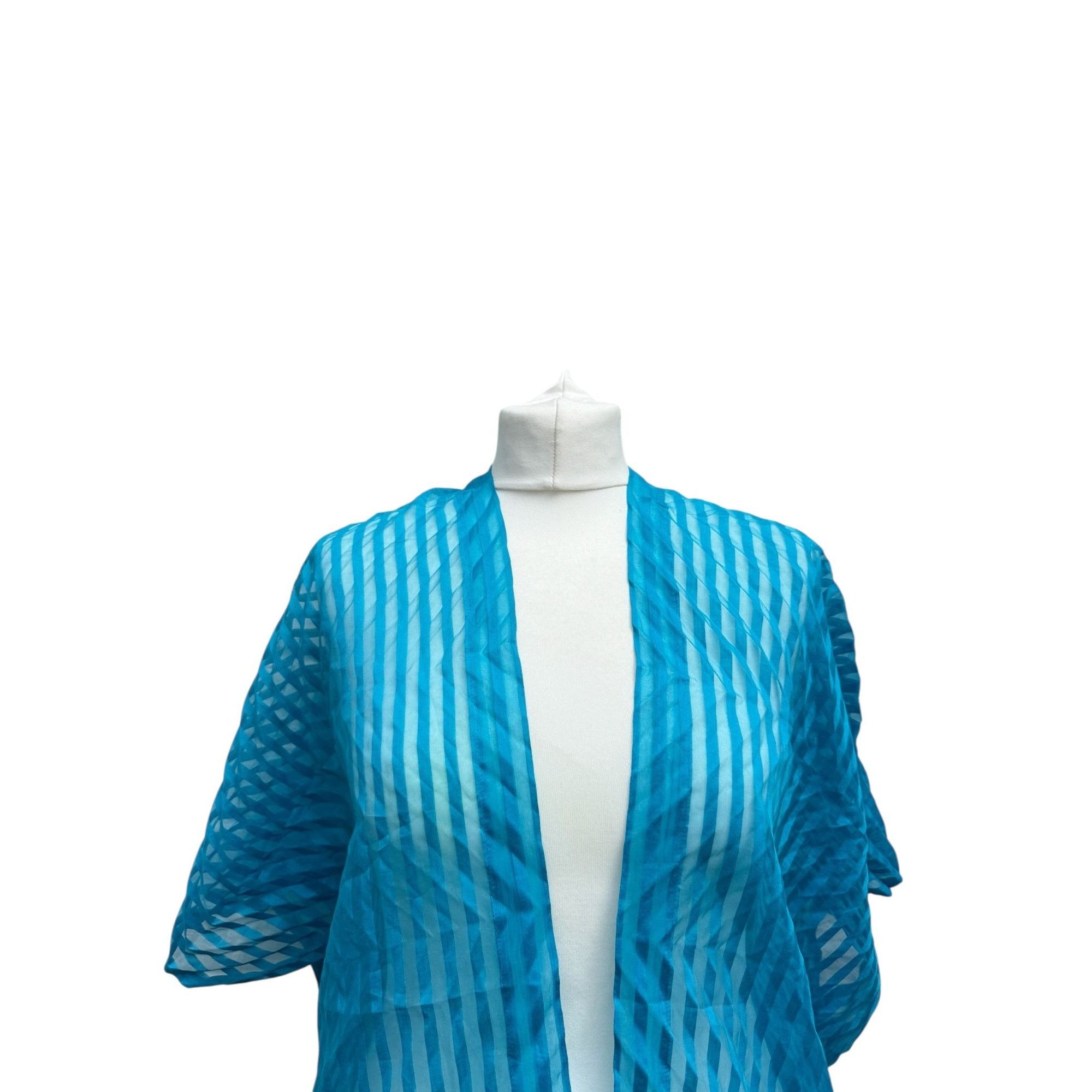 Issey Miyake Blue Striped Sheer Pleated Top Size M / US 6-8 / IT 42-44 - 2 Thumbnail