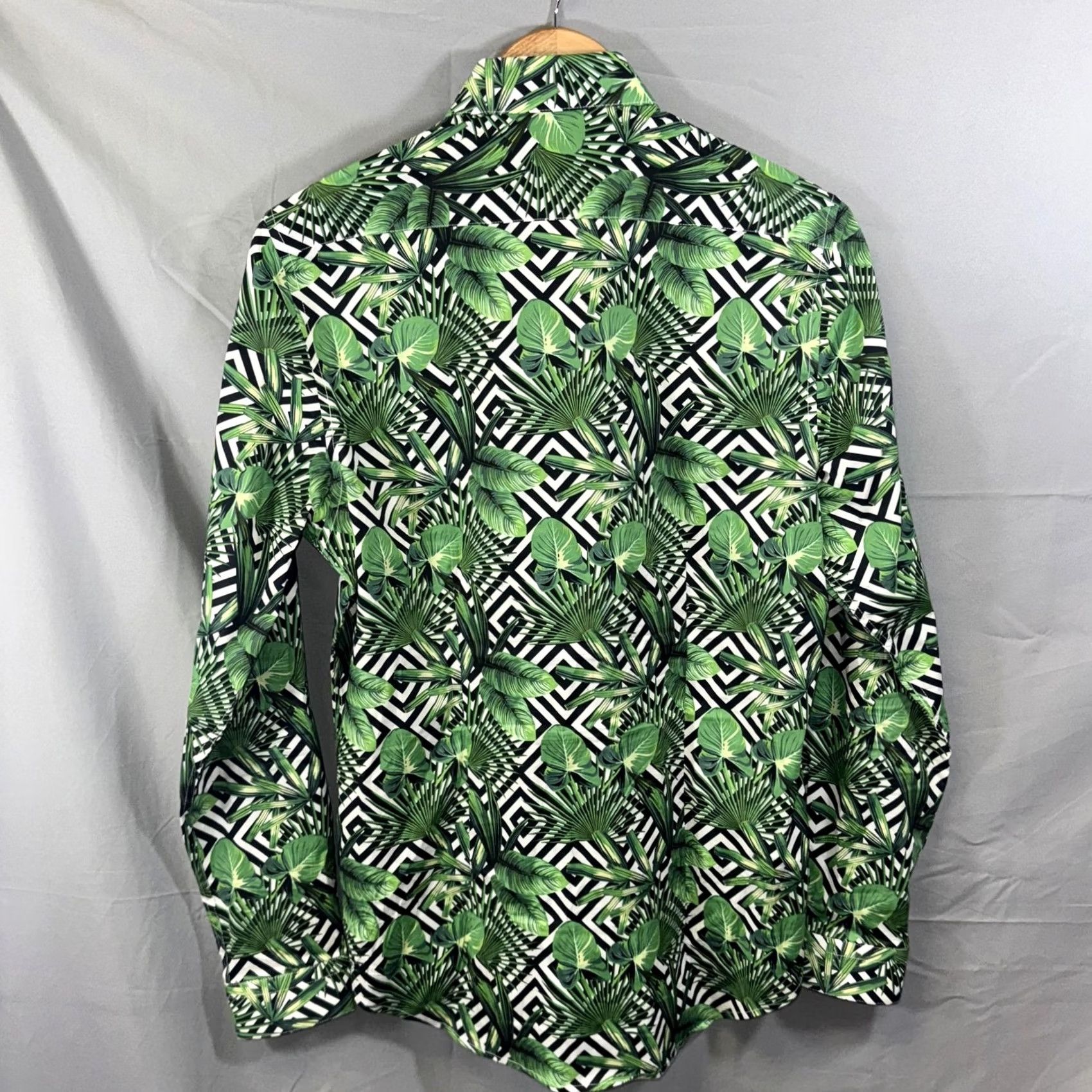 Vintage Paisley & Gray Shirt Mens M Green Tropical Palm Geometric Slim Fit Stretch Size US M / EU 48-50 / 2 - 2 Thumbnail