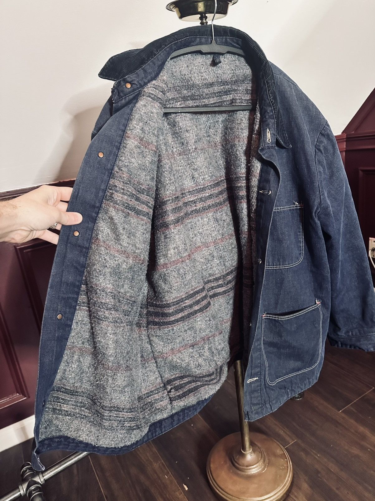 Wrangler EARLY vintage flannel lined corduroy indigo denim jacket Size US XL / EU 56 / 4 - 8 Thumbnail