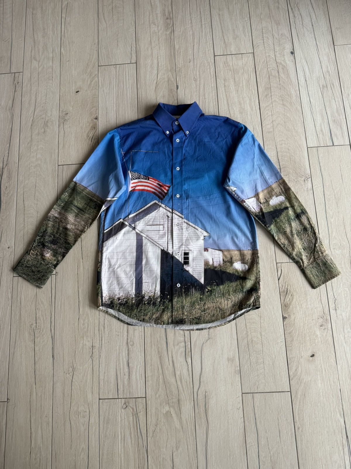 Pre-owned Calvin Klein 205w39nyc Calvin Klein X Andy Warhol American Flag Button Up Shirt In Blue