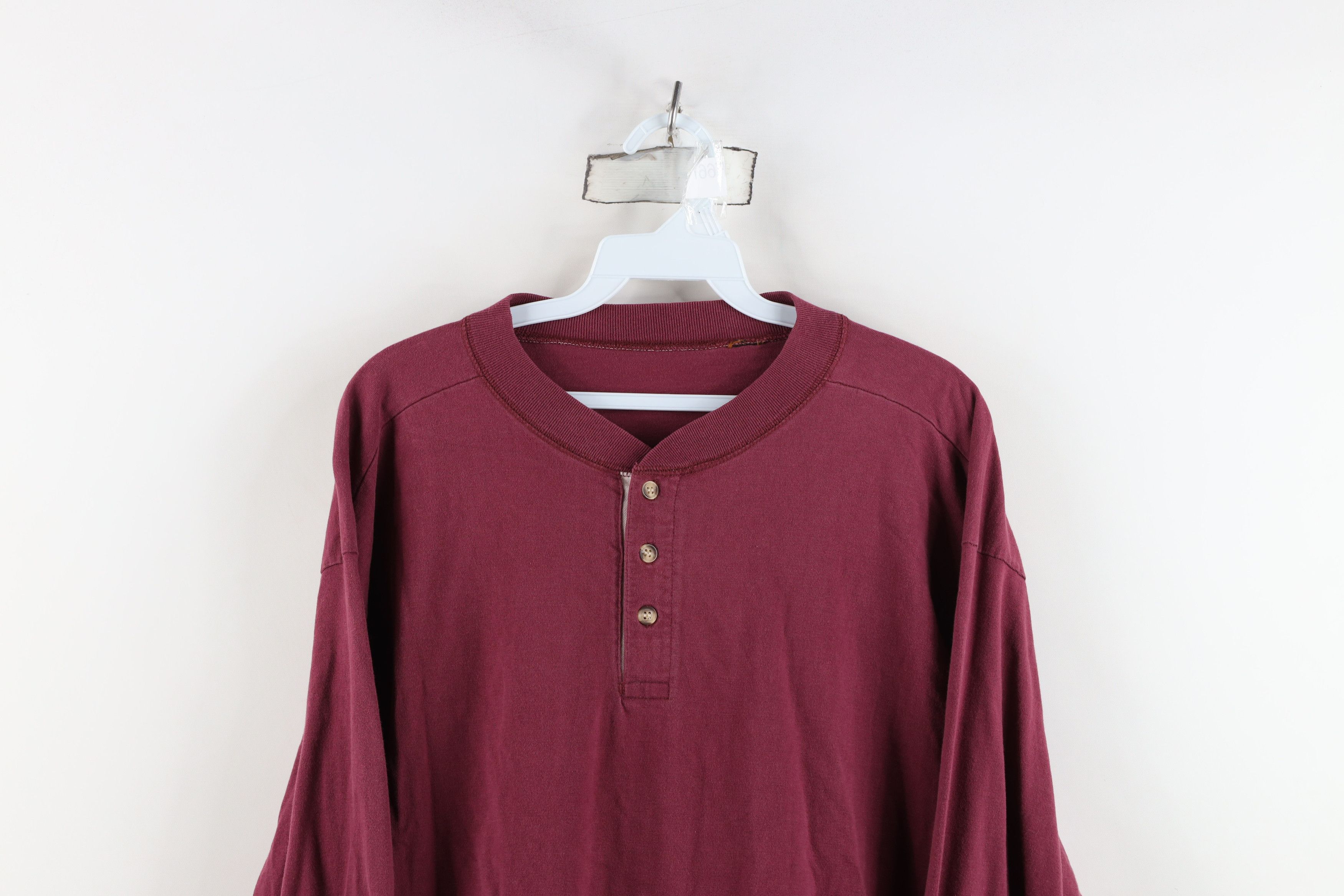 Vintage Vintage 90s Streetwear Blank Long Sleeve Henley T-Shirt Red Size US L / EU 52-54 / 3 - 2 Thumbnail