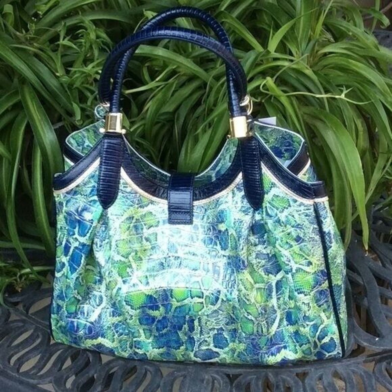 BRAHMIN Brahmin Shoulder/Satchel Handbag Blu/Green Python Print NWT Size ONE SIZE - 3 Thumbnail