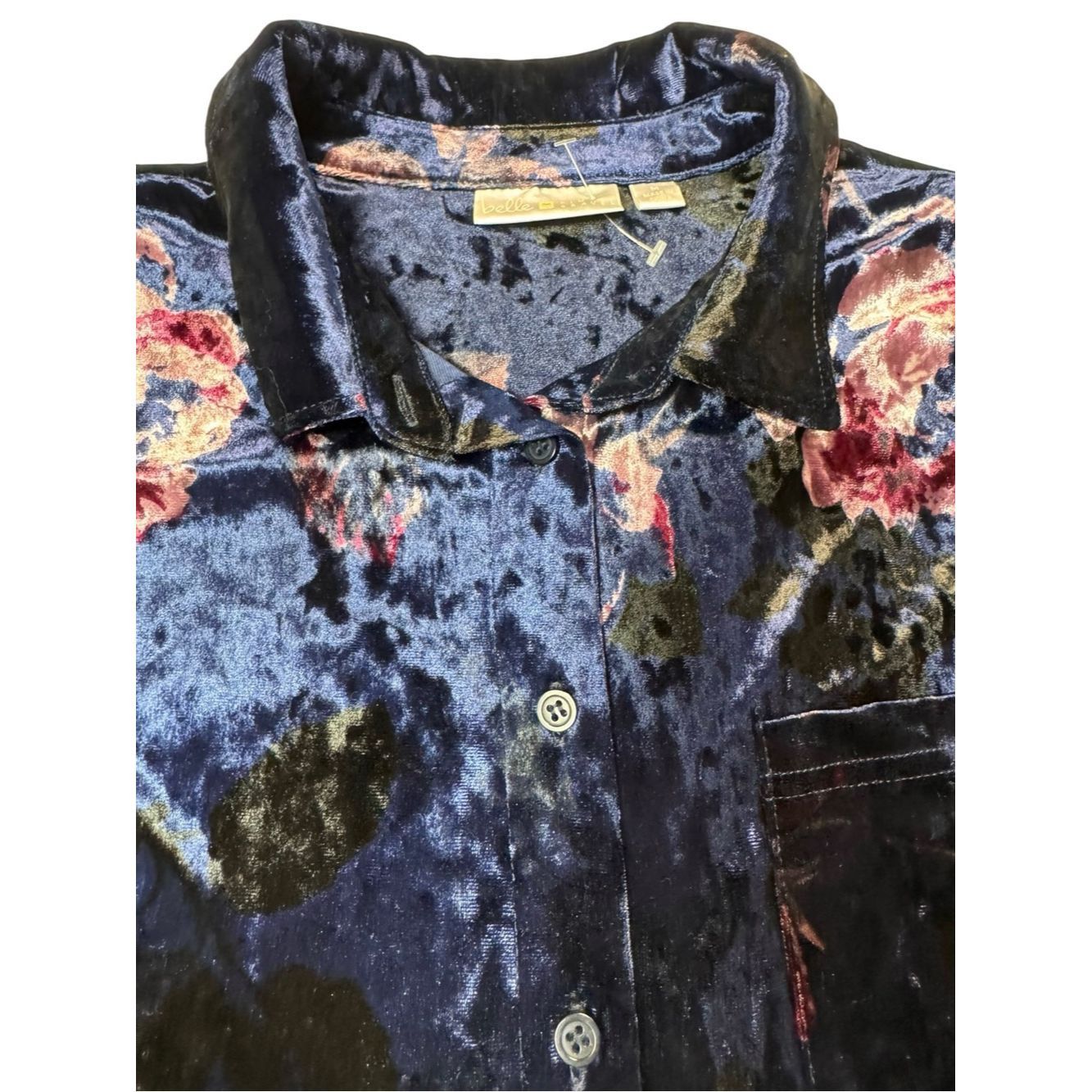 Other New Belle By Kim Gravel Crushed Velvet Blue Floral Button D Size M / US 6-8 / IT 42-44 - 5 Thumbnail