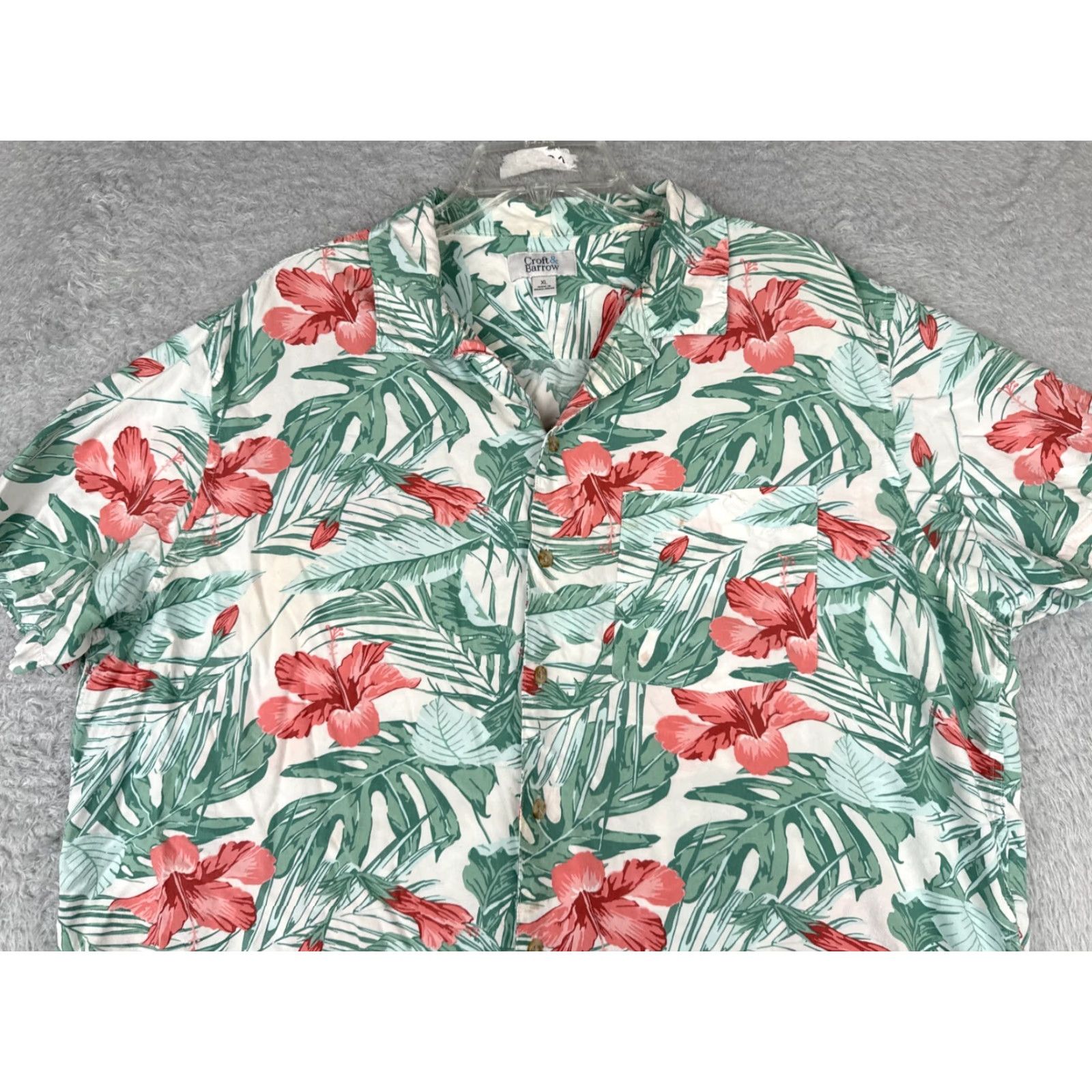 Croft & Barrow VINTAGE Croft & Barrow Hawaiian Shirt Men XL Green Red Floral Button-Up Rayon Aloha Mens Size US XL / EU 56 / 4 - 6 Thumbnail