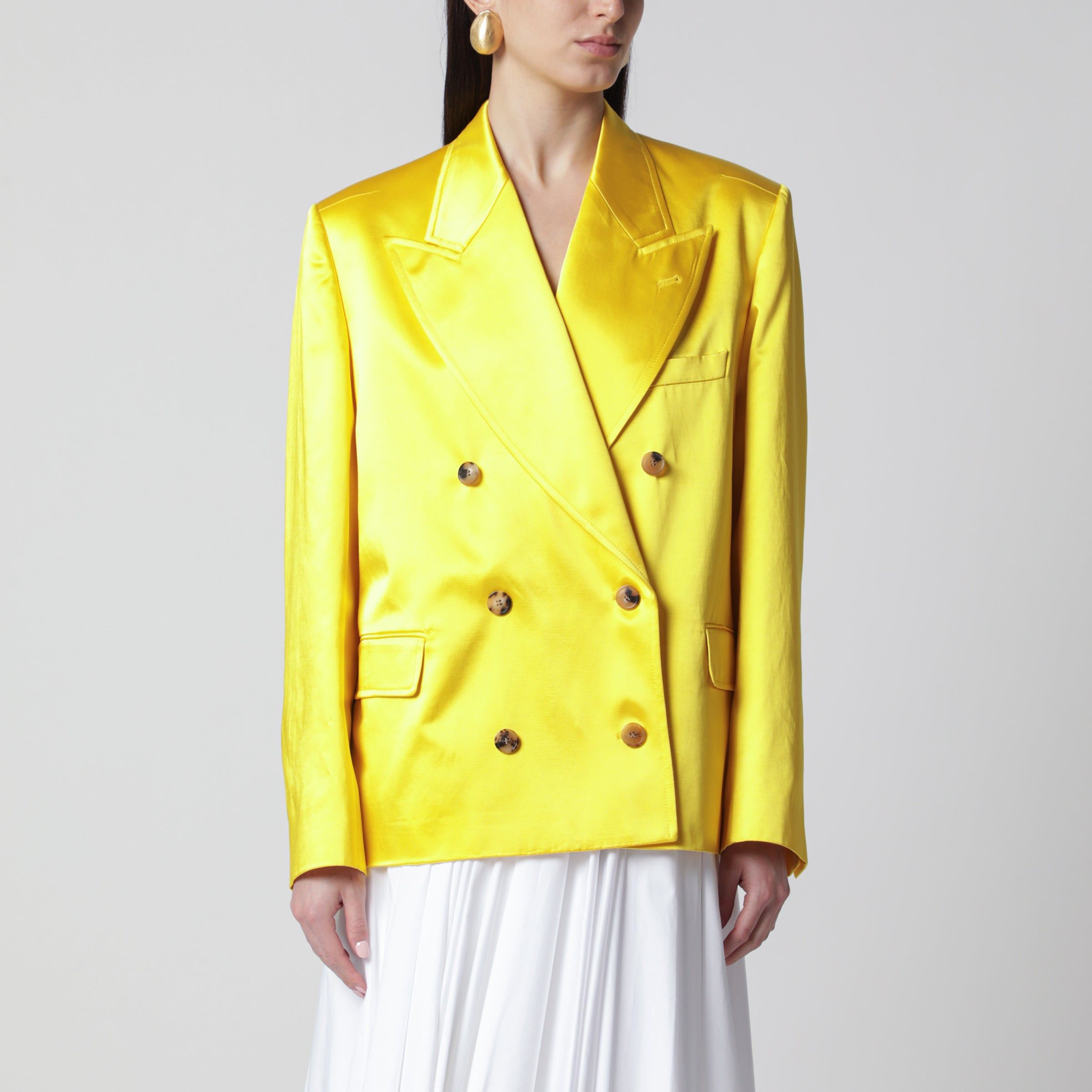 Dries Van Noten Dries Van Noten Double-Breasted Cotton Blend Jacket Shiny Yellow Size S / US 4 / IT 40 - 1 Thumbnail