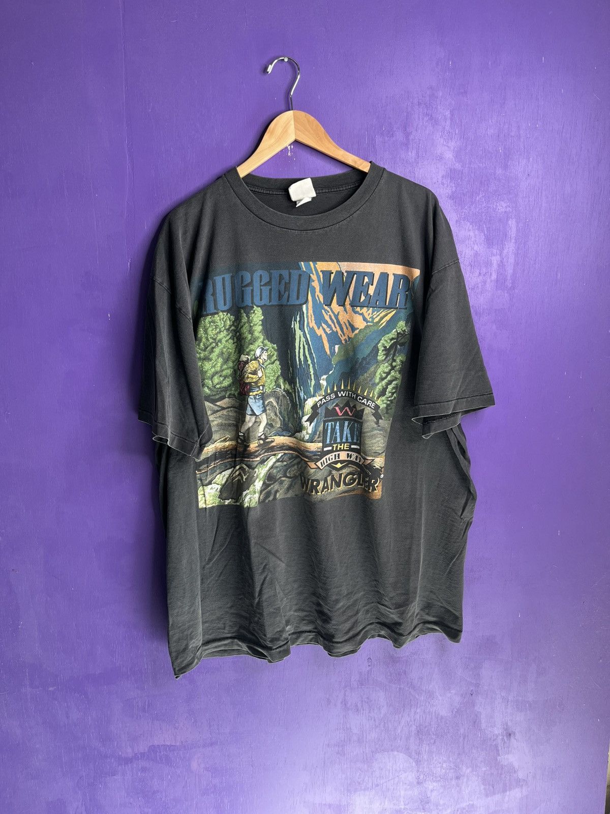 Vintage × Wrangler Vintage 90s Wrangler rugged wear faded t-shirt Size US XXL / EU 58 / 5 - 1 Thumbnail