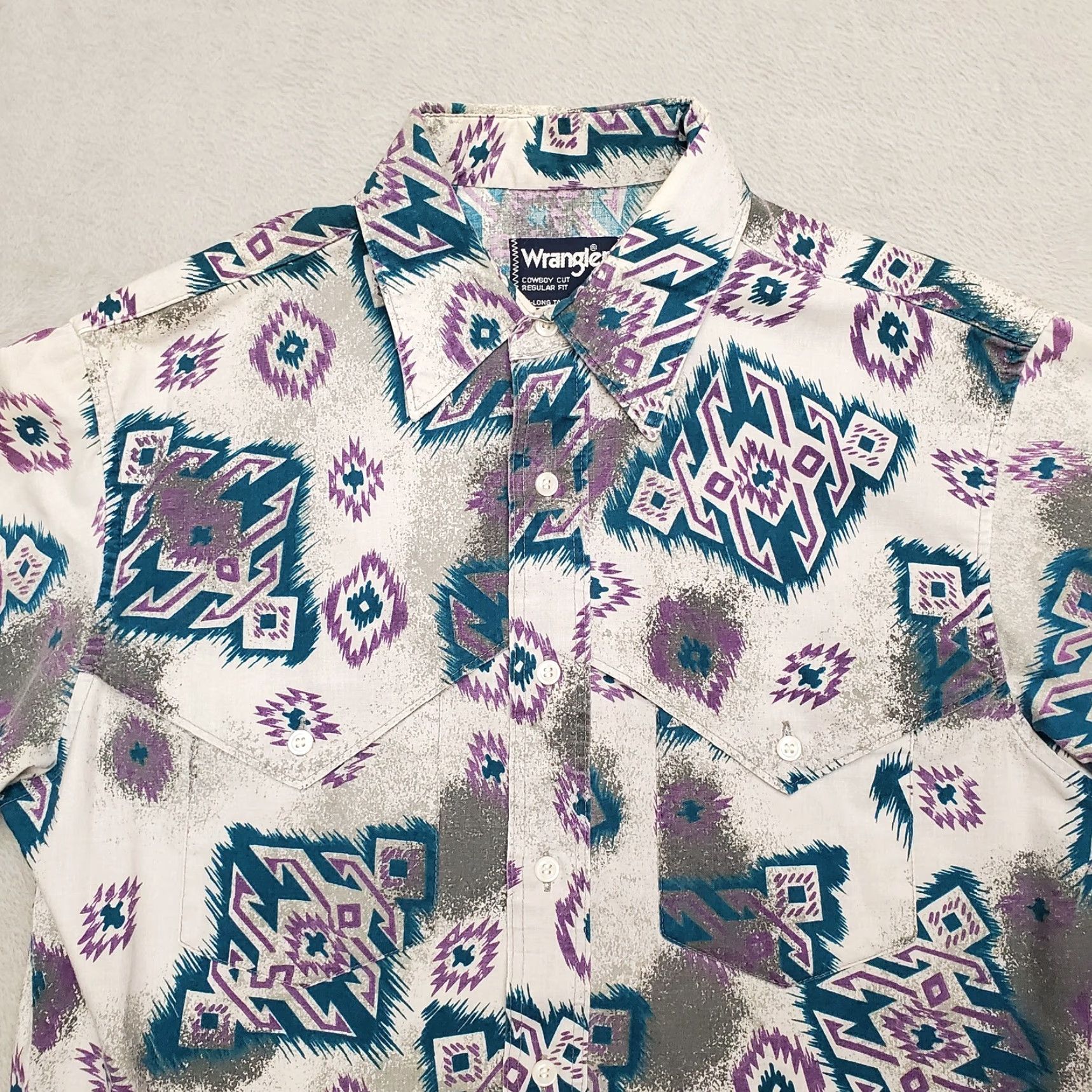 Wrangler Wrangler Shirt Mens Blue Aztec Western Cowboy Cut X Long Tails Yoke Top VINTAGE Western Shirt Mens Blue Aztec Geometric Cowboys Event Cowboy Mens Size US M / EU 48-50 / 2 - 3 Thumbnail
