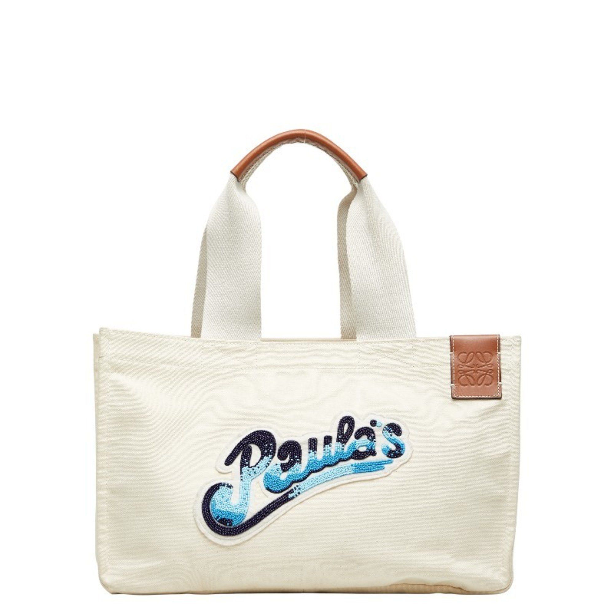Loewe LOEWE Paula's Ibiza canvas tote bag in white, ivory, and blue. Women's. Size ONE SIZE - 1 Thumbnail