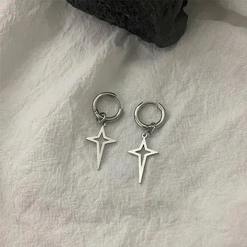 High Sport × Other × Sterling Silver 925 Silver Plated Cross Star Drop Earrings for Men Women Size ONE SIZE - 1 Thumbnail