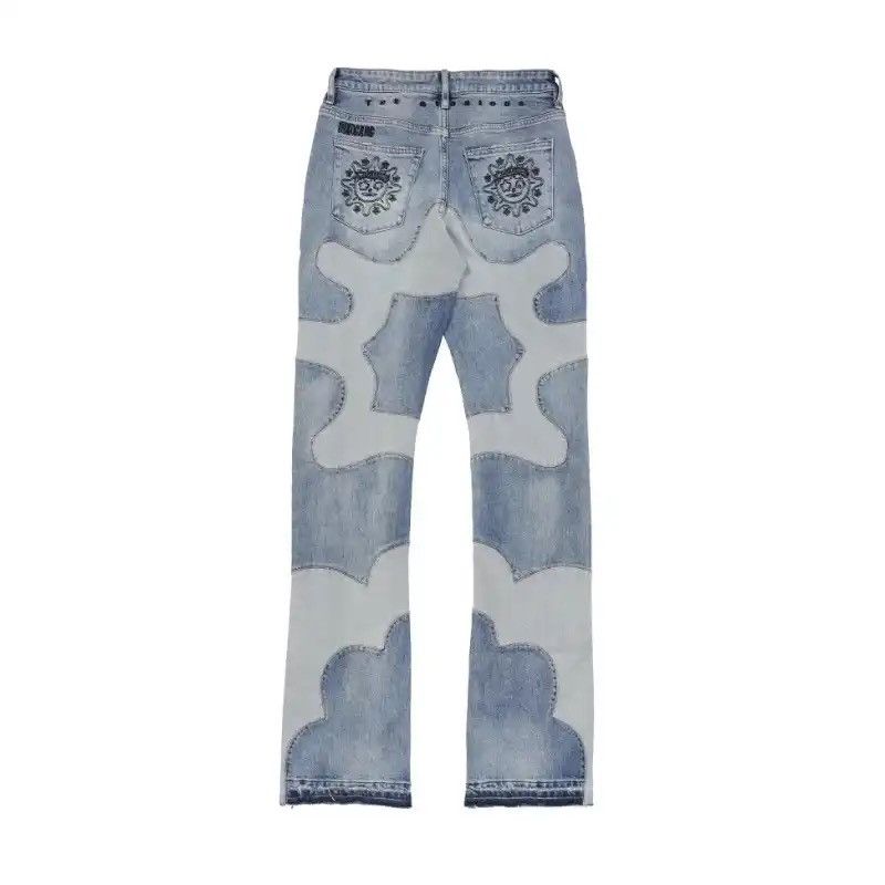 American High Street Patchwork Pattern Embroidered Jeans