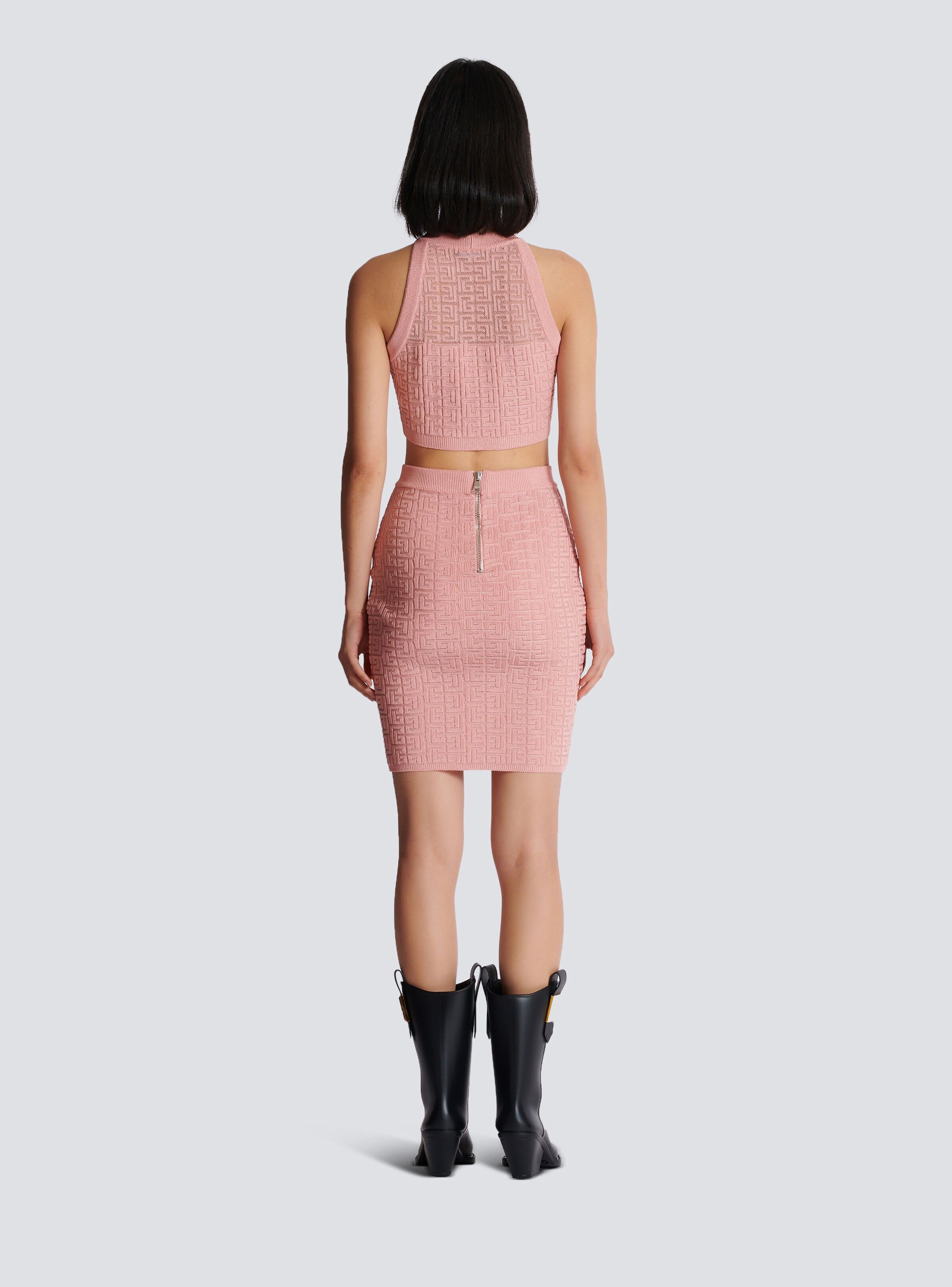 Balmain o1s1wg110725 Pb Labyrinth Knit Skirt in Light Pink Size 27" / US 4 / IT 40 - 3 Thumbnail