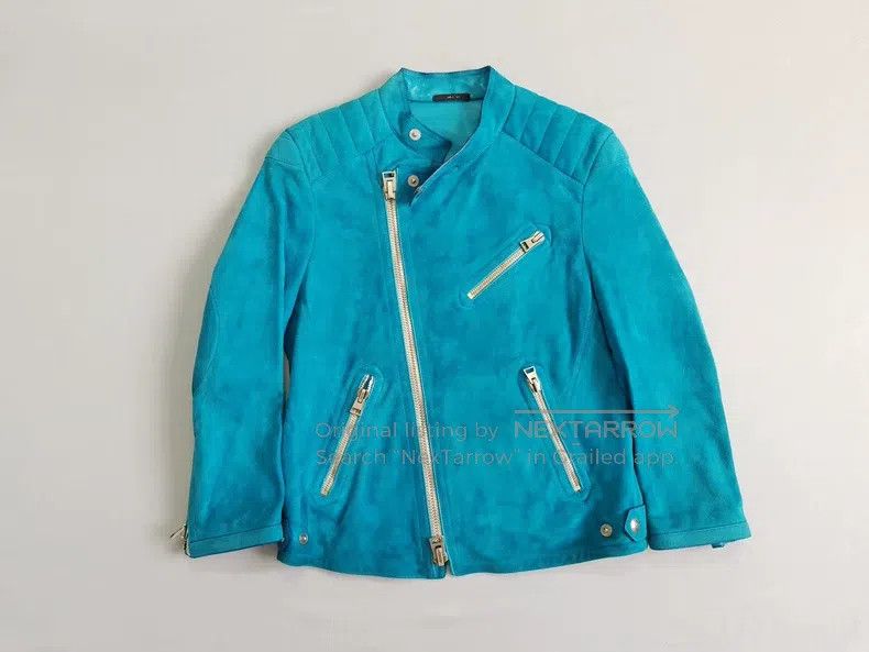 Tom Ford Leather Biker Jacket Turquoise Nubuck Lamb Leat