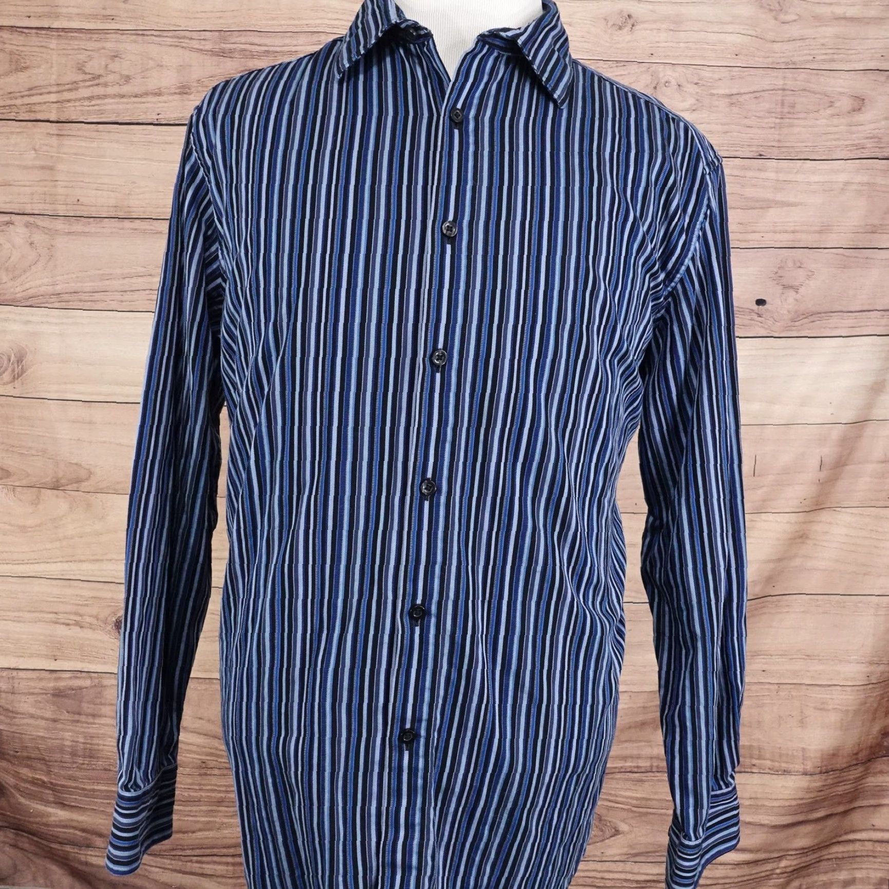 Liz Claiborne Claiborne Shirt Mens XL Blue Black Stripe Button Front Long Sleeve Casual Size US XL / EU 56 / 4 - 3 Thumbnail
