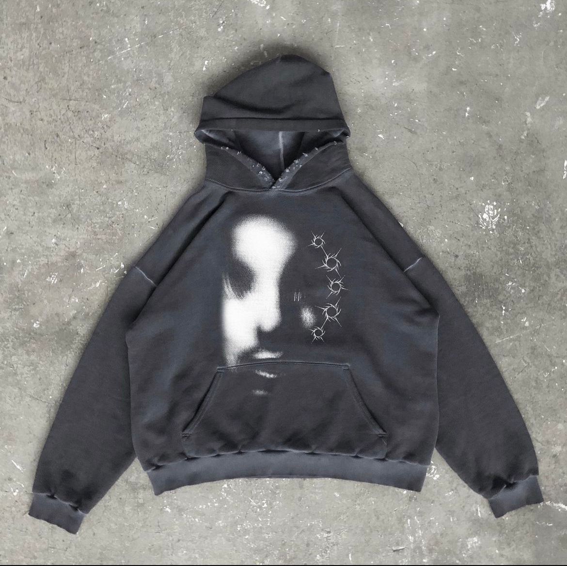 image of Kyoni Jr Yugen Hoodie Vintage Washed Oversized Boxy L-Xl in Grey, Men's (Size Large)