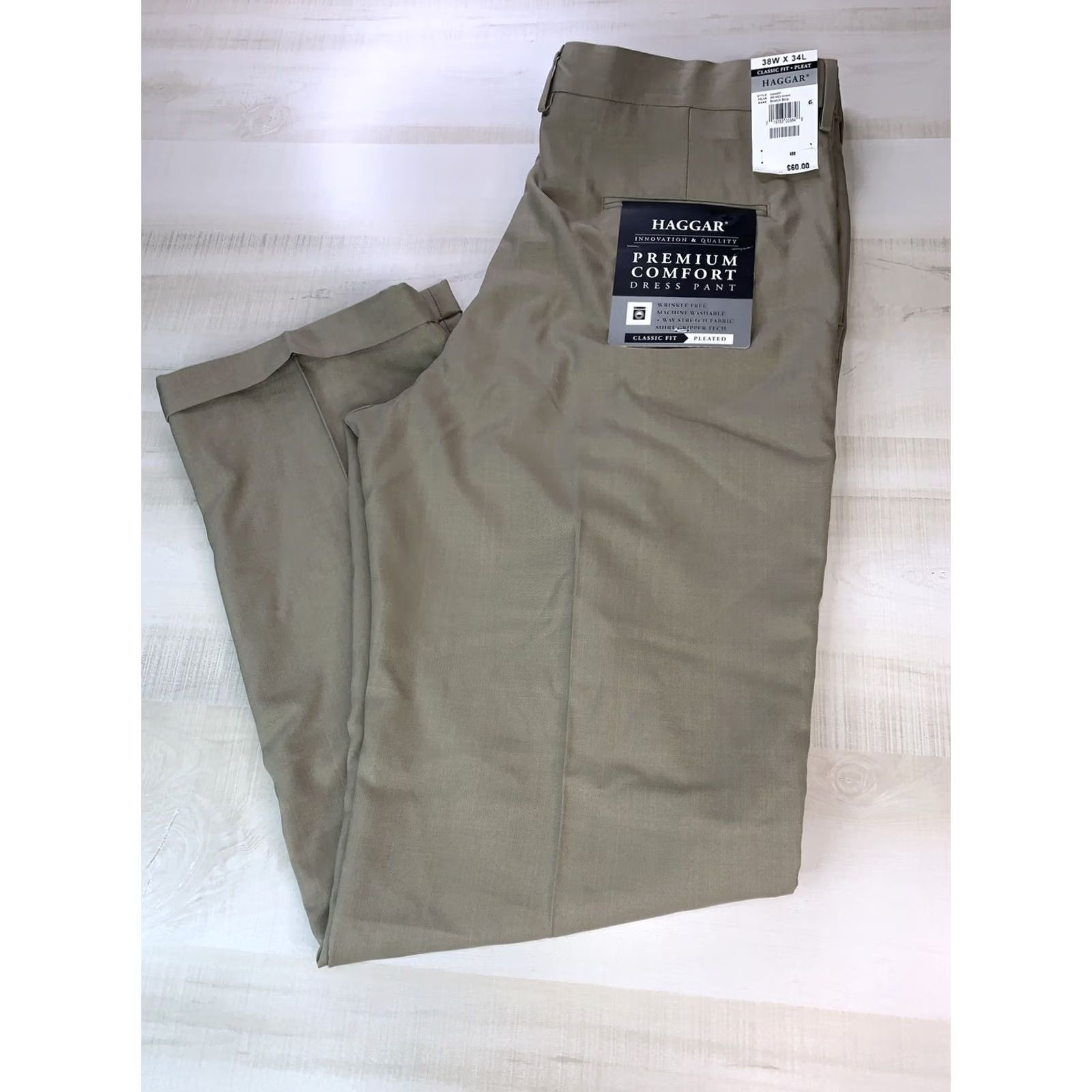 Haggar Haggar Dress Pants Classic Fit Pleated Front Premium Comfort Wrinkle Free Stretch 38 Beige Women's? No, Men's. Size US 38 / EU 54 - 5 Thumbnail