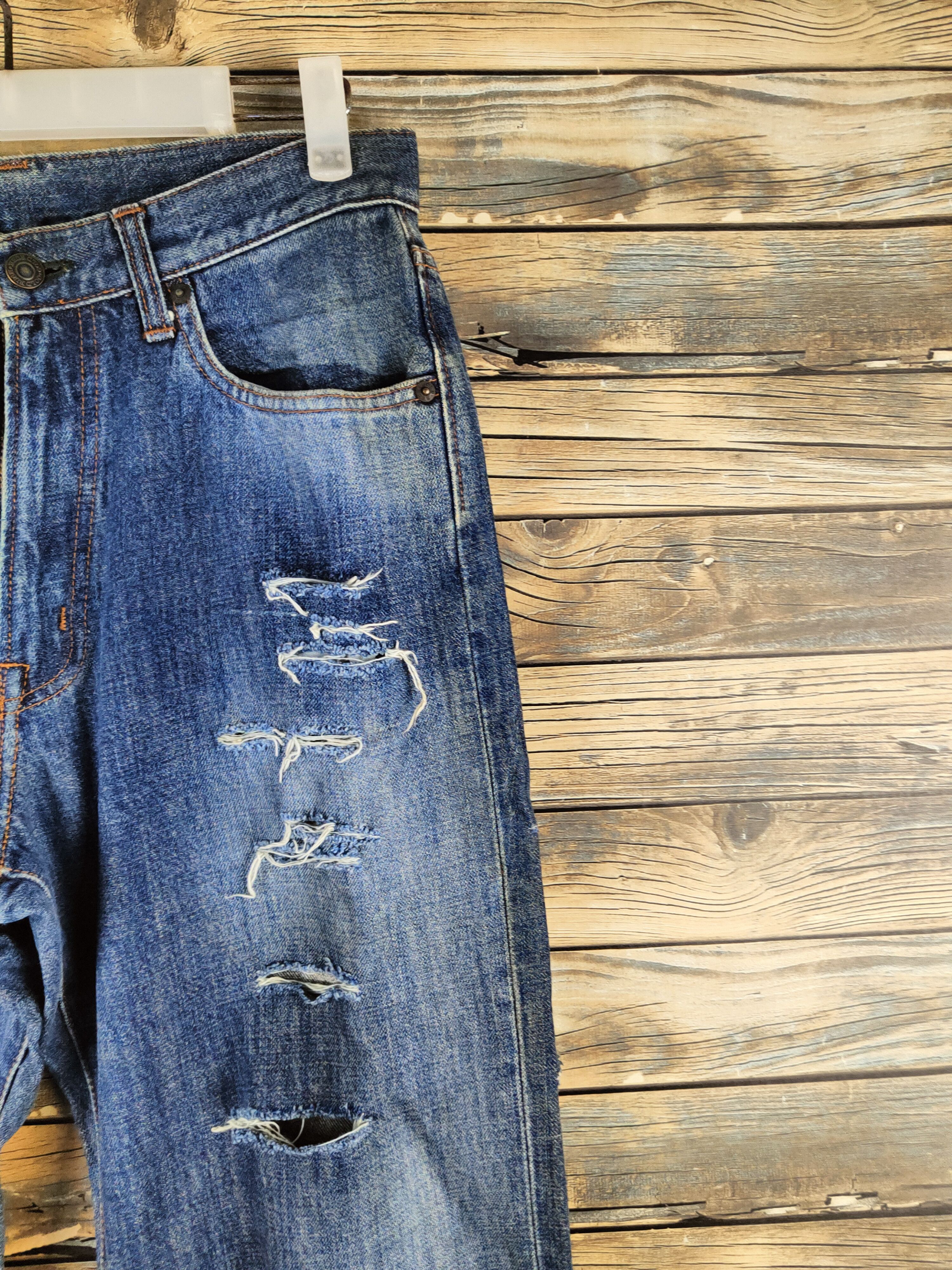 Japanese Brand DL Gold Rush Dark Blue Distressed Ripped Jeans #46-898 Size US 30 / EU 46 - 5 Thumbnail