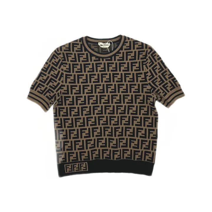 Fendi Fendi Brown Letter Pattern Short Sleeve Knit Top -2507 Size M / US 6-8 / IT 42-44 - 2 Thumbnail