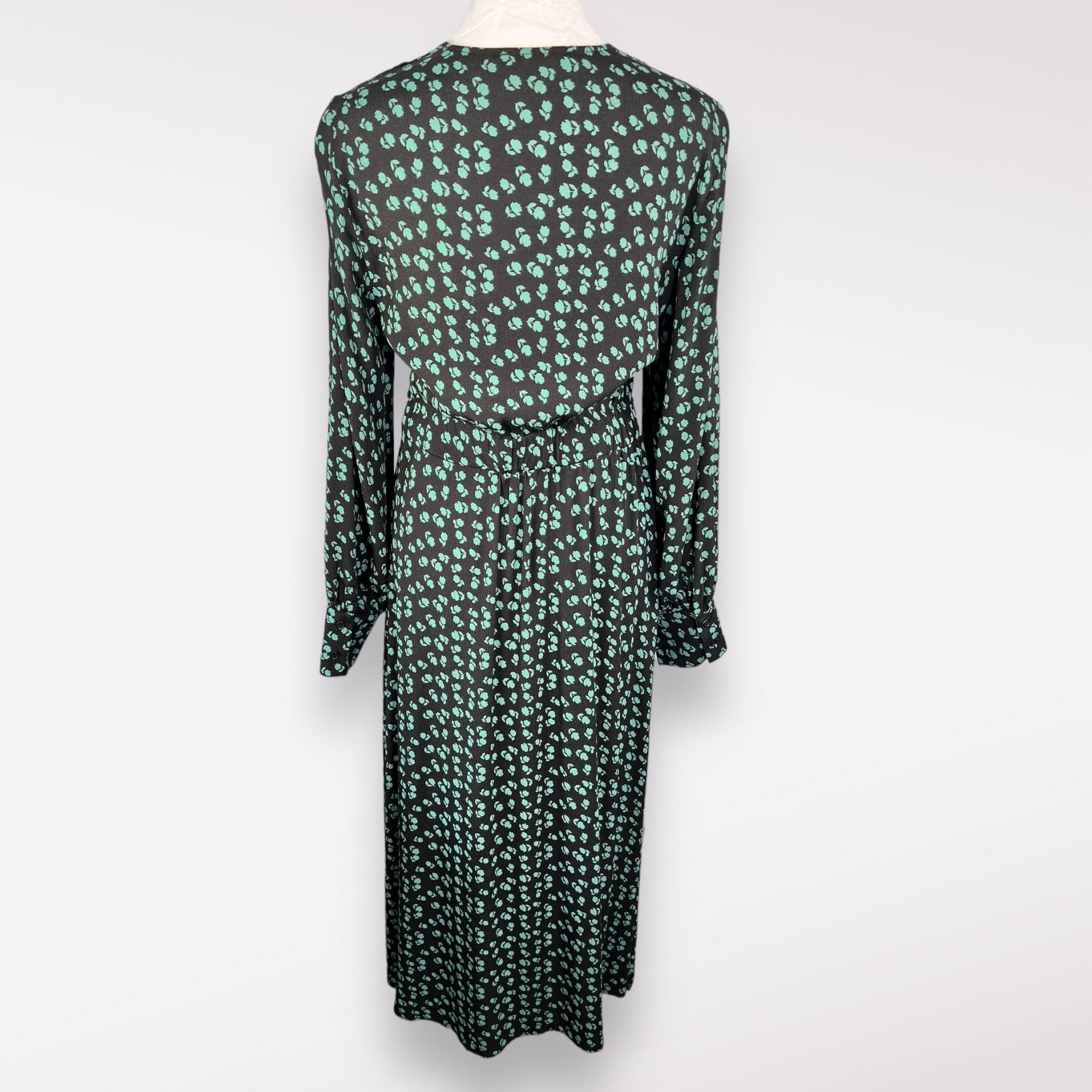 Mango MNG Mango Puff Sleeve Midi Dress V-Neck Floral Black Size Sm Size S / US 4 / IT 40 - 6 Thumbnail