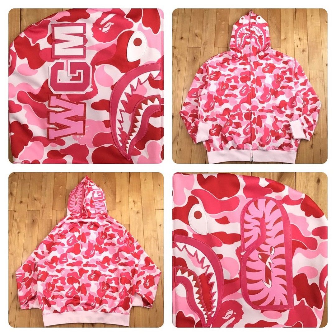 BAPE ABC Camo Pink Jersey Shark Full Zip Hoodie APE