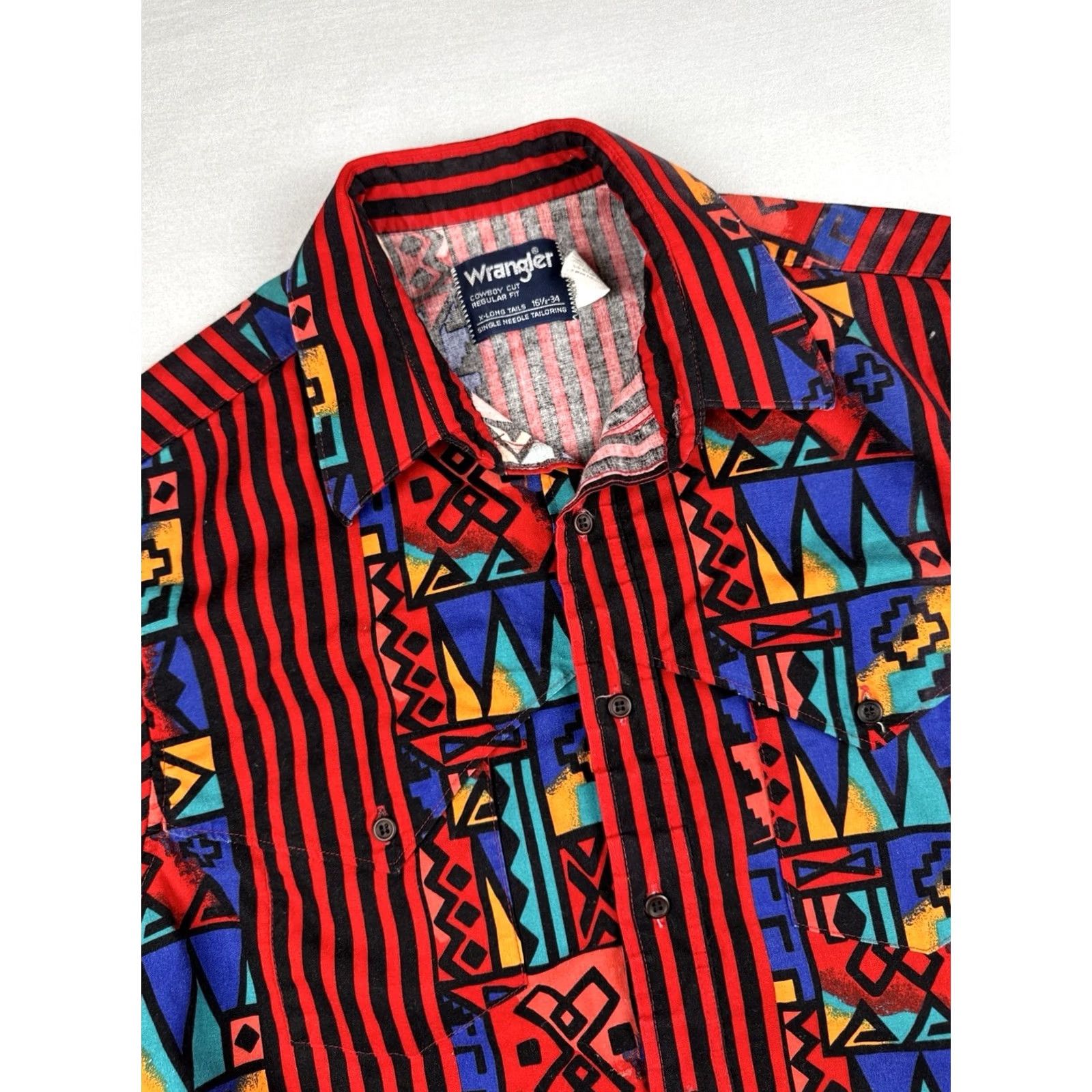 Wrangler VINTAGE Wrangler Western Shirt USA Made Aztec Southwest Striped L Tall Men Size US L / EU 52-54 / 3 - 5 Thumbnail