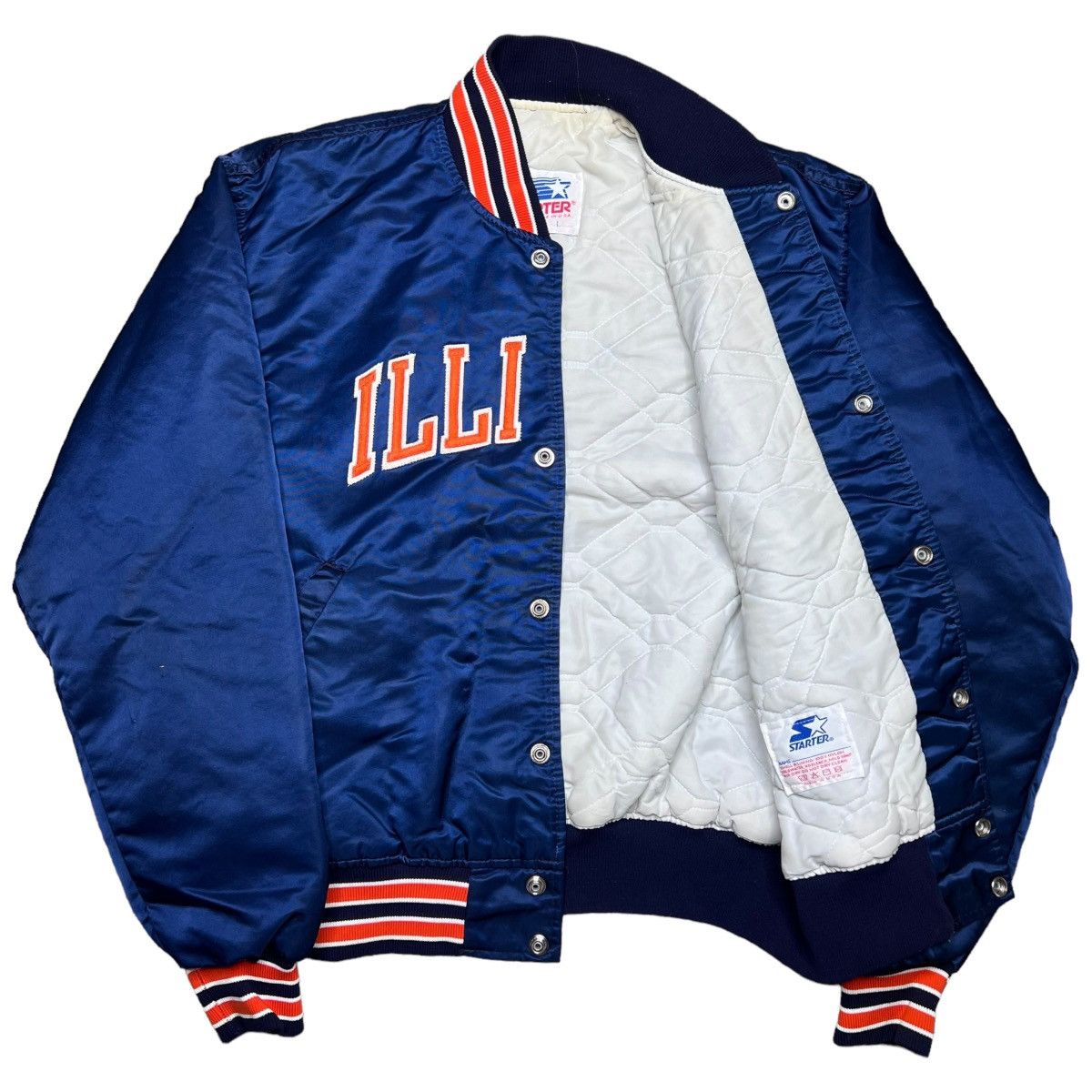 NCAA × Starter × Vintage Vintage 80s NCAA Fighting Illini Starter Satin Bomber Jacket Size US L / EU 52-54 / 3 - 2 Thumbnail