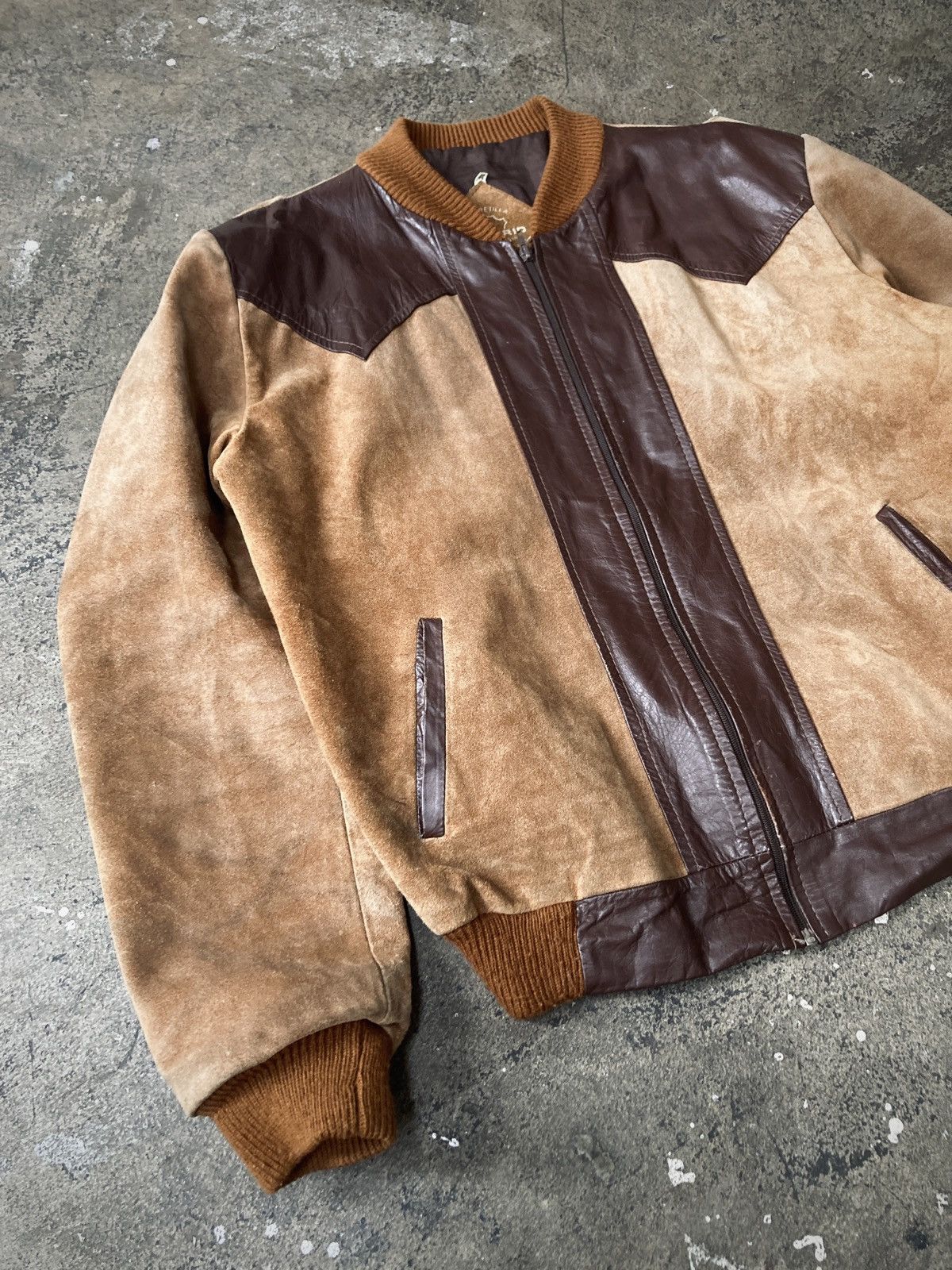 Leather × Vintage Vintage 70s Western 2-Tone Leather Bomber Jacket Size US L / EU 52-54 / 3 - 2 Thumbnail