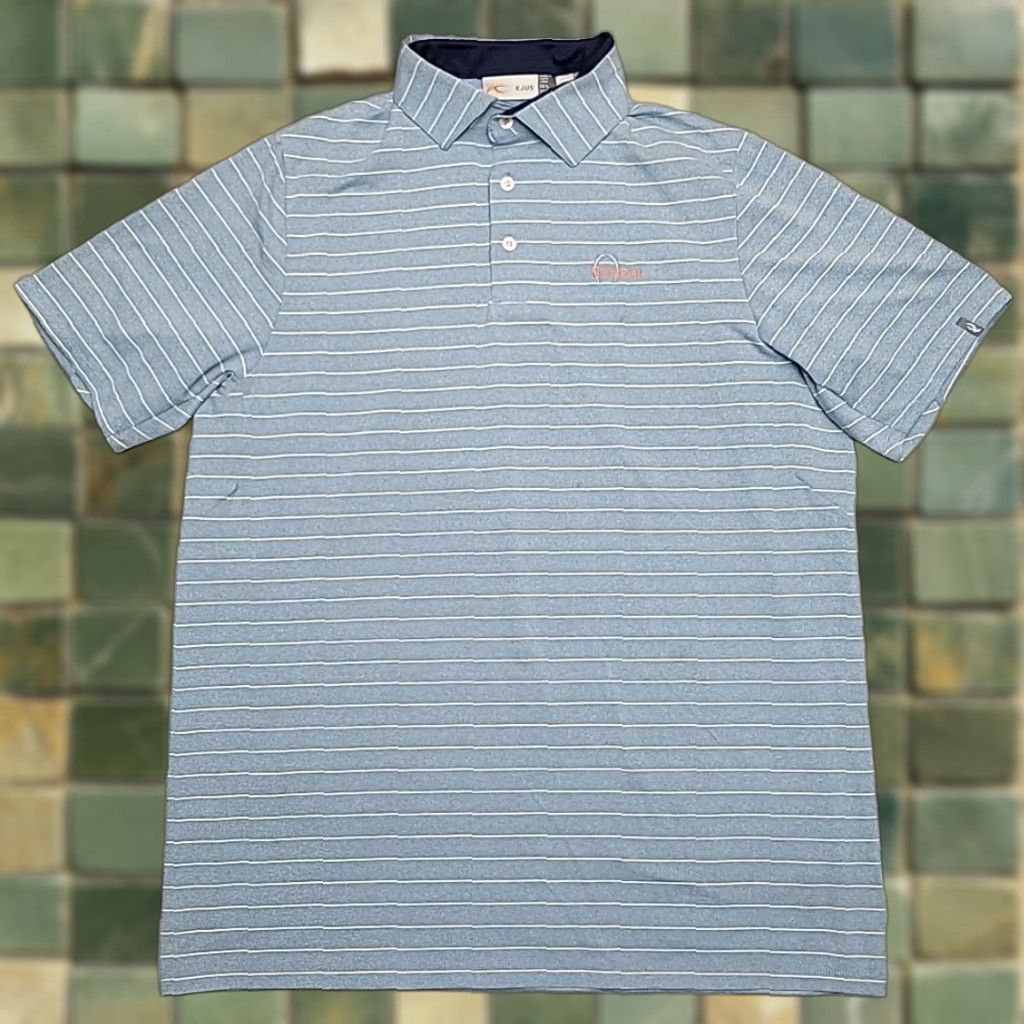 KJUS Kjus Polo Shirt Mens LT Blue Striped Performance Stretch UPF 50 Golf Polo Shirt Mens LT Blue Striped 50 UPF Golf Sports Wear Size US L / EU 52-54 / 3 - 1 Thumbnail
