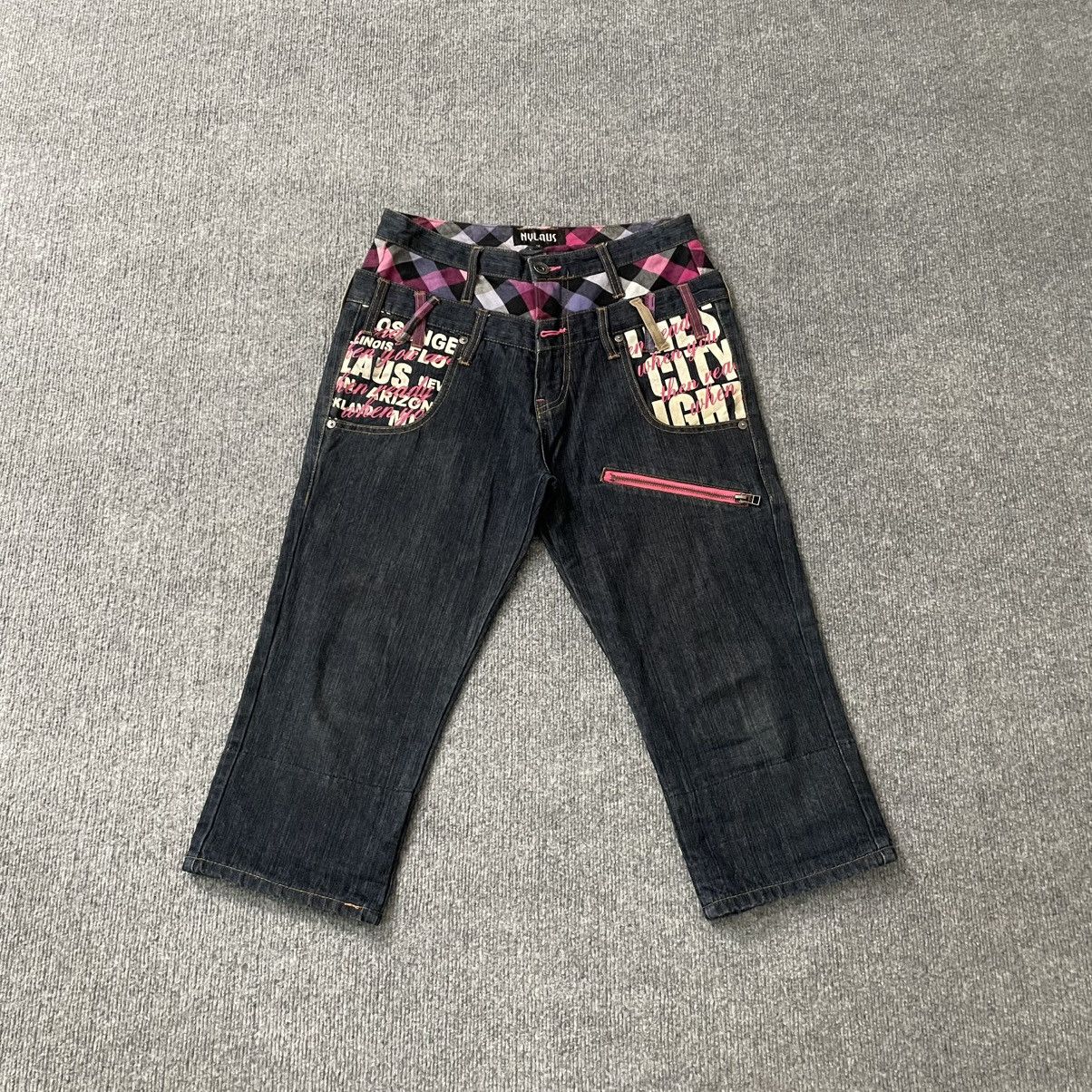 PPFM Nylaus Patchwork Graphic Jeans Denim Cropped Pants Punk Y2K Size US 29 - 3 Thumbnail
