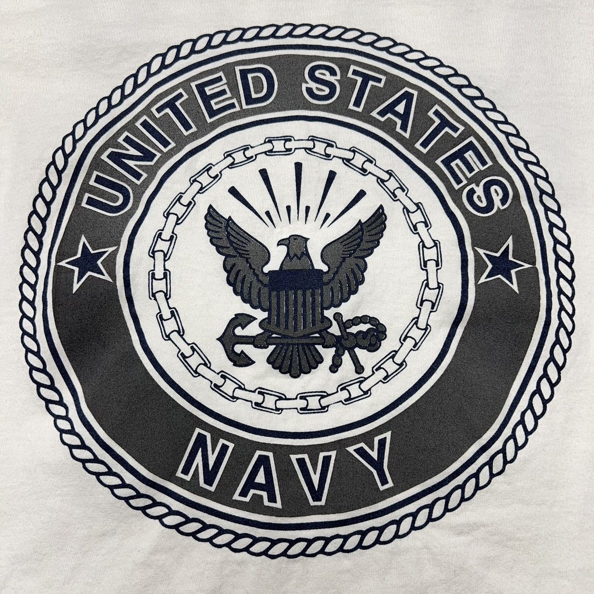 Vintage Navy Tee Shirt White Double Sided Reflective Logo Military Size US M / EU 48-50 / 2 - 2 Thumbnail
