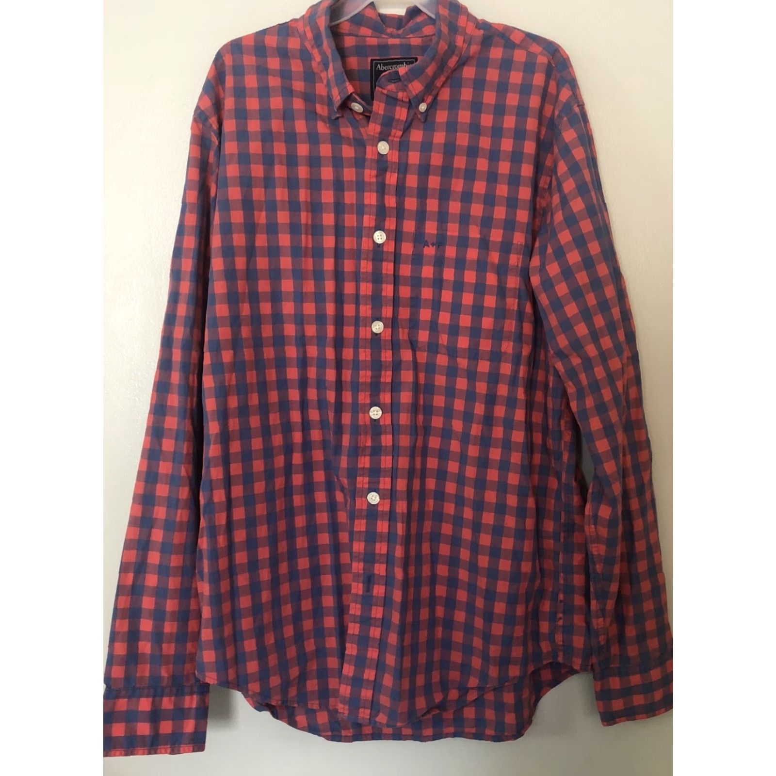 Abercrombie & Fitch Abercrombie & Fitch Shirt Men L Plaid Red Navy Button-Down Long Sleeve Flannel Gown? Size US L / EU 52-54 / 3 - 2 Thumbnail