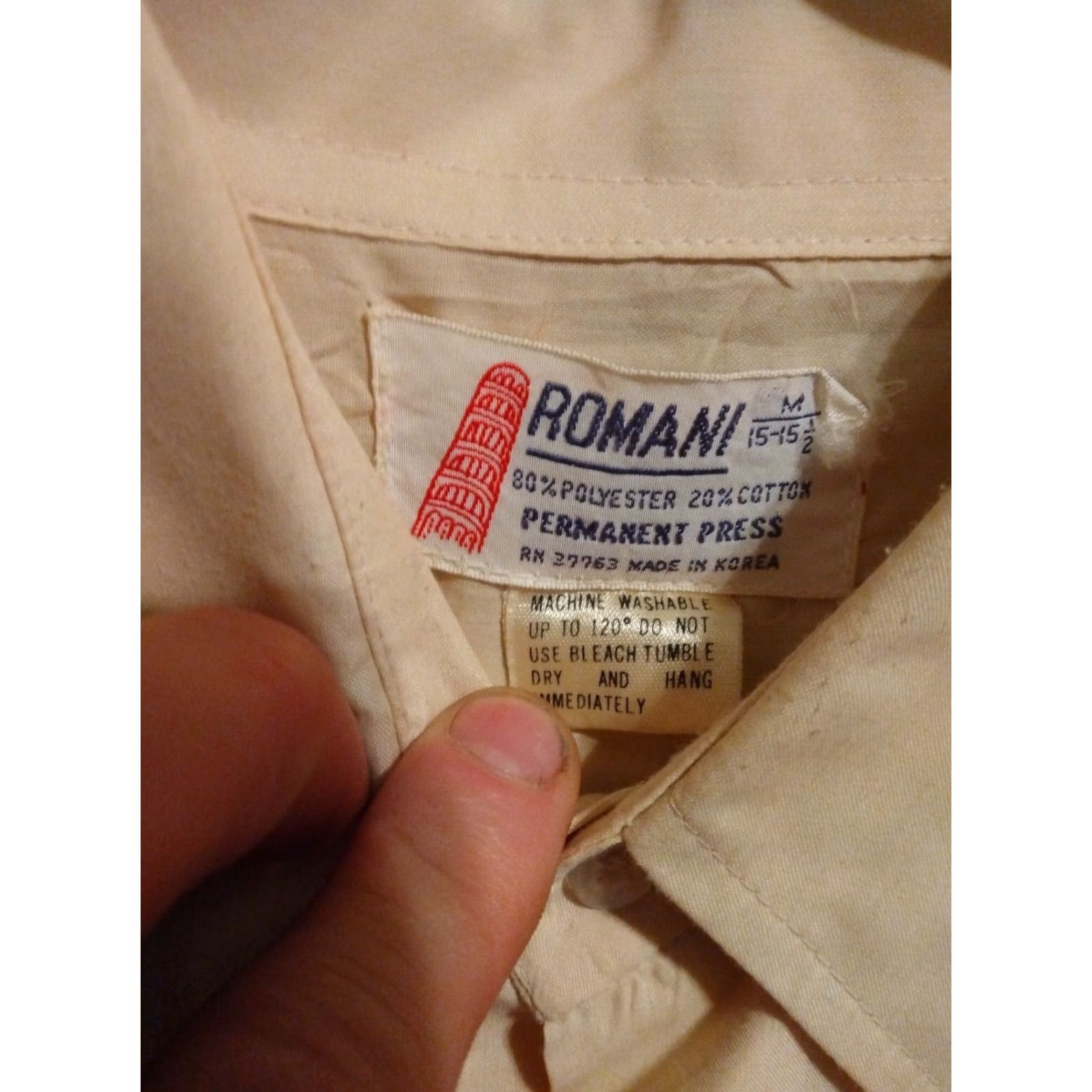 Vintage VINTAGE ROMANI Shirt Mens M Yellow Button-Up Long Sleeve Collared 70s Retro All Seasons Easy Care Pockets Size 40R - 5 Thumbnail