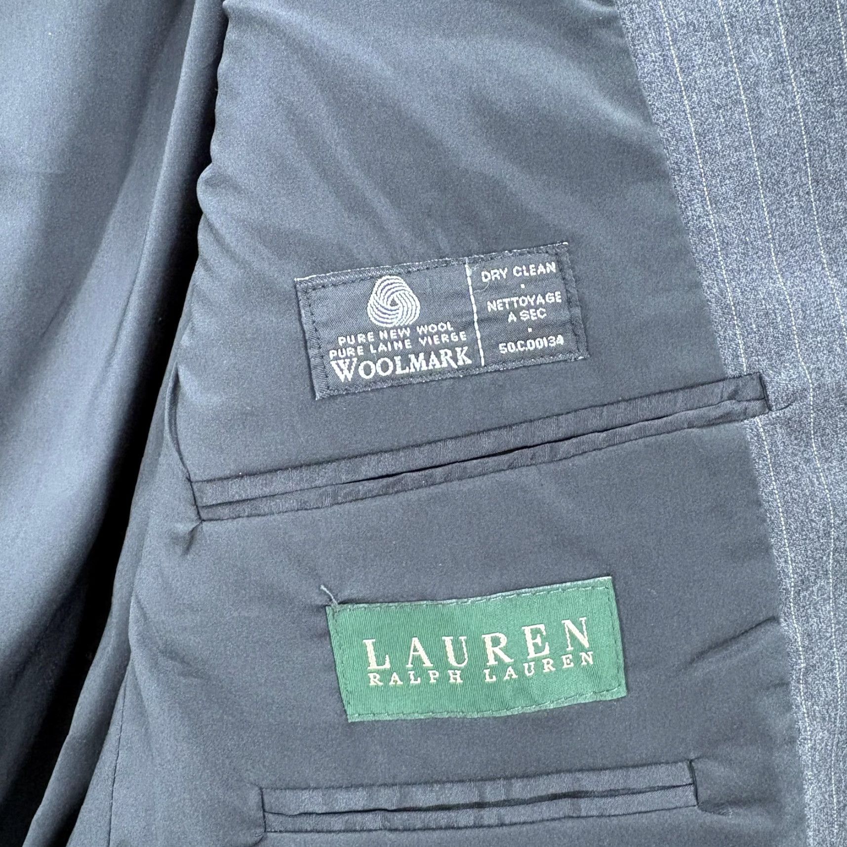 Ralph Lauren VINTAGE Lauren Ralph Lauren Blazer Mens 46R Gray Pinstripe Wool Sport Coat Jacket Size 46R - 5 Thumbnail