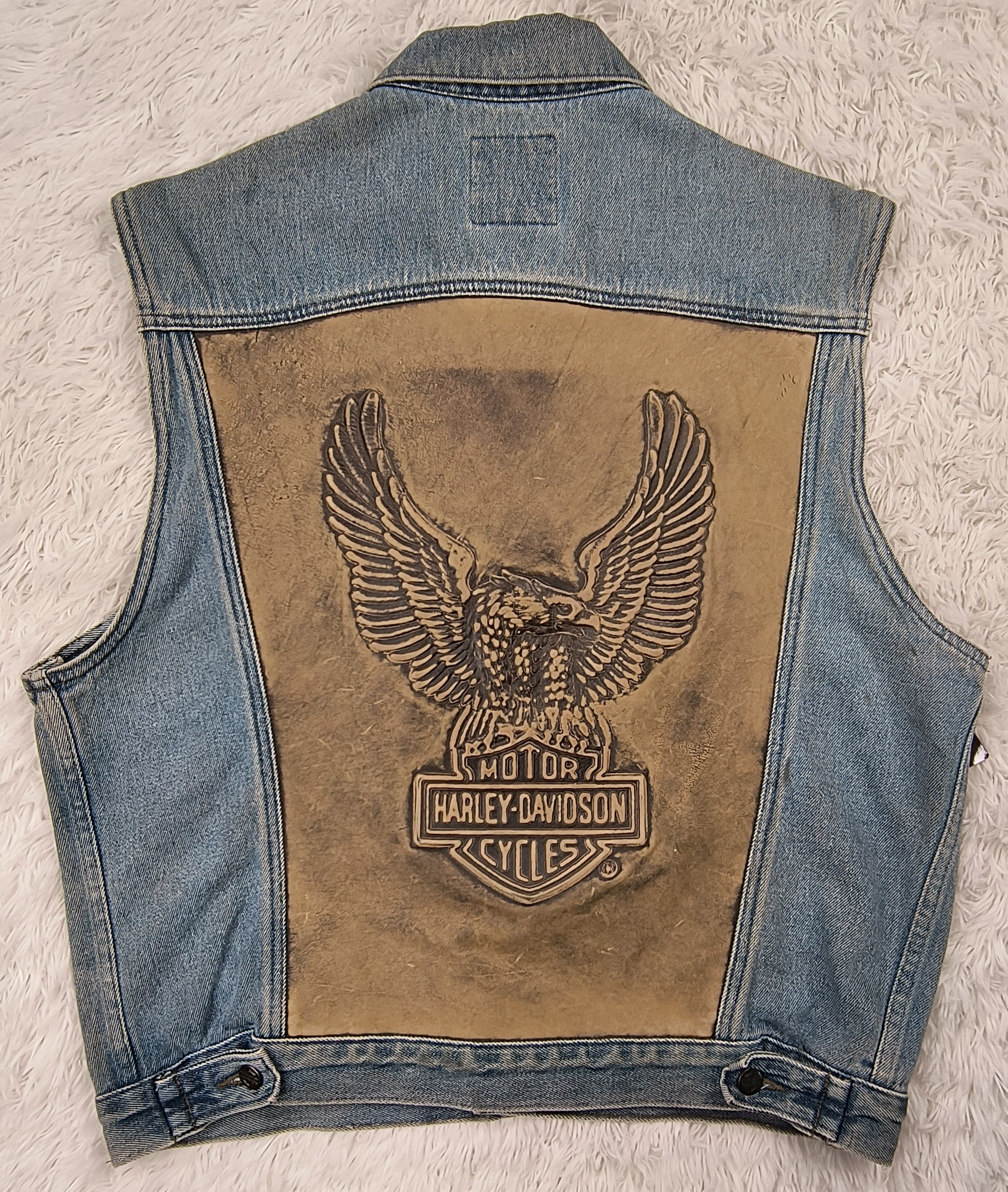 Harley Davidson Vintage Biker Blues Harley Davidson leather denim vest Size US M / EU 48-50 / 2 - 2 Thumbnail