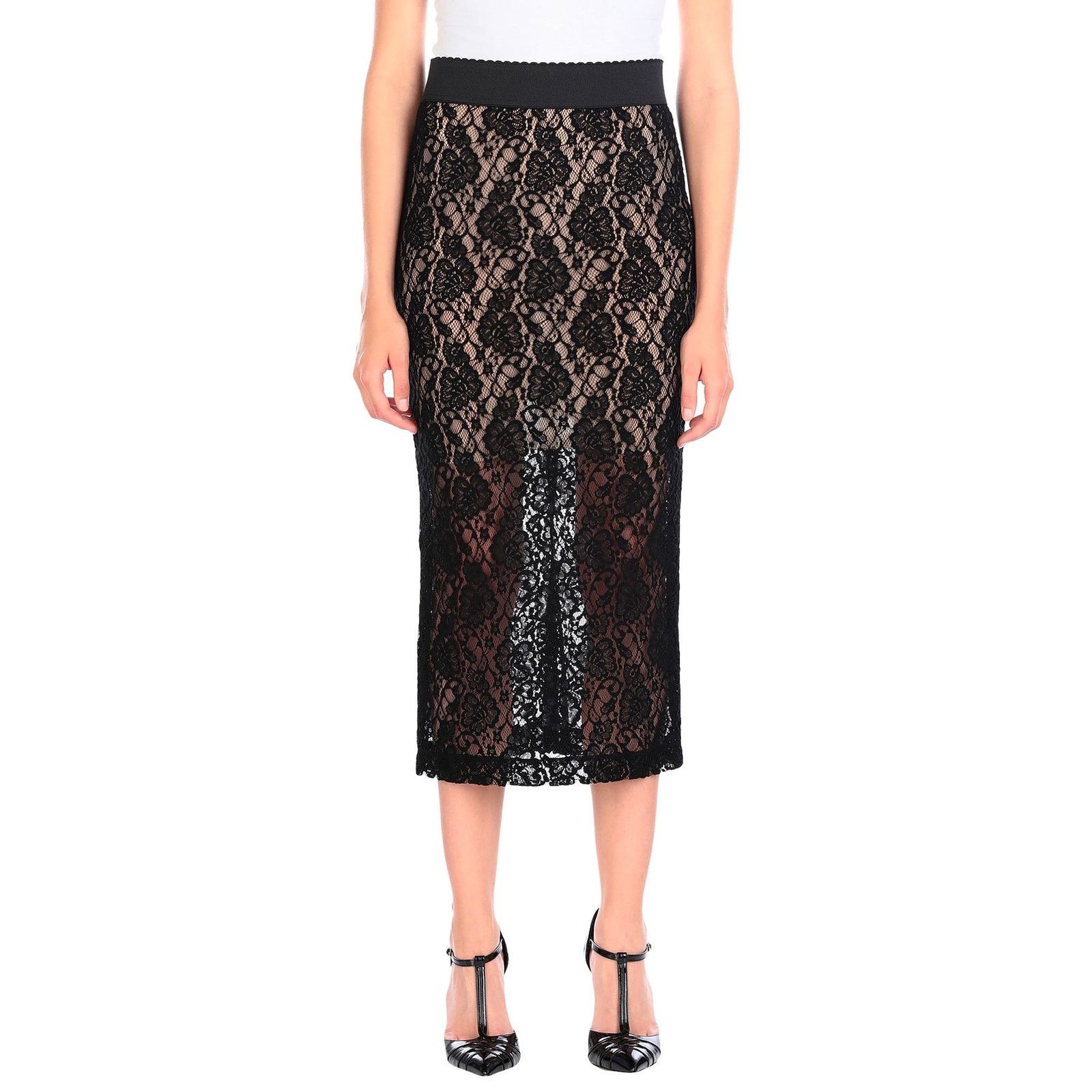 Dolce & Gabbana Dolce & Gabbana Black Sheer Lace Midi Skirt IT 36 US XXS Size 25" / US 0 / IT 36 - 1 Thumbnail