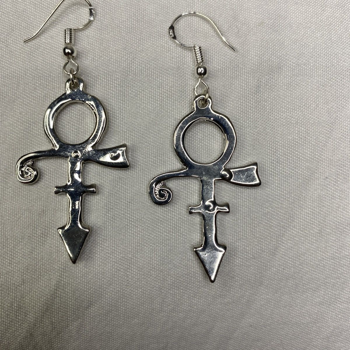 Other Prince Symbol Earrings Dangle Silvertone *FLAW* 1.5in New Size ONE SIZE - 3 Thumbnail