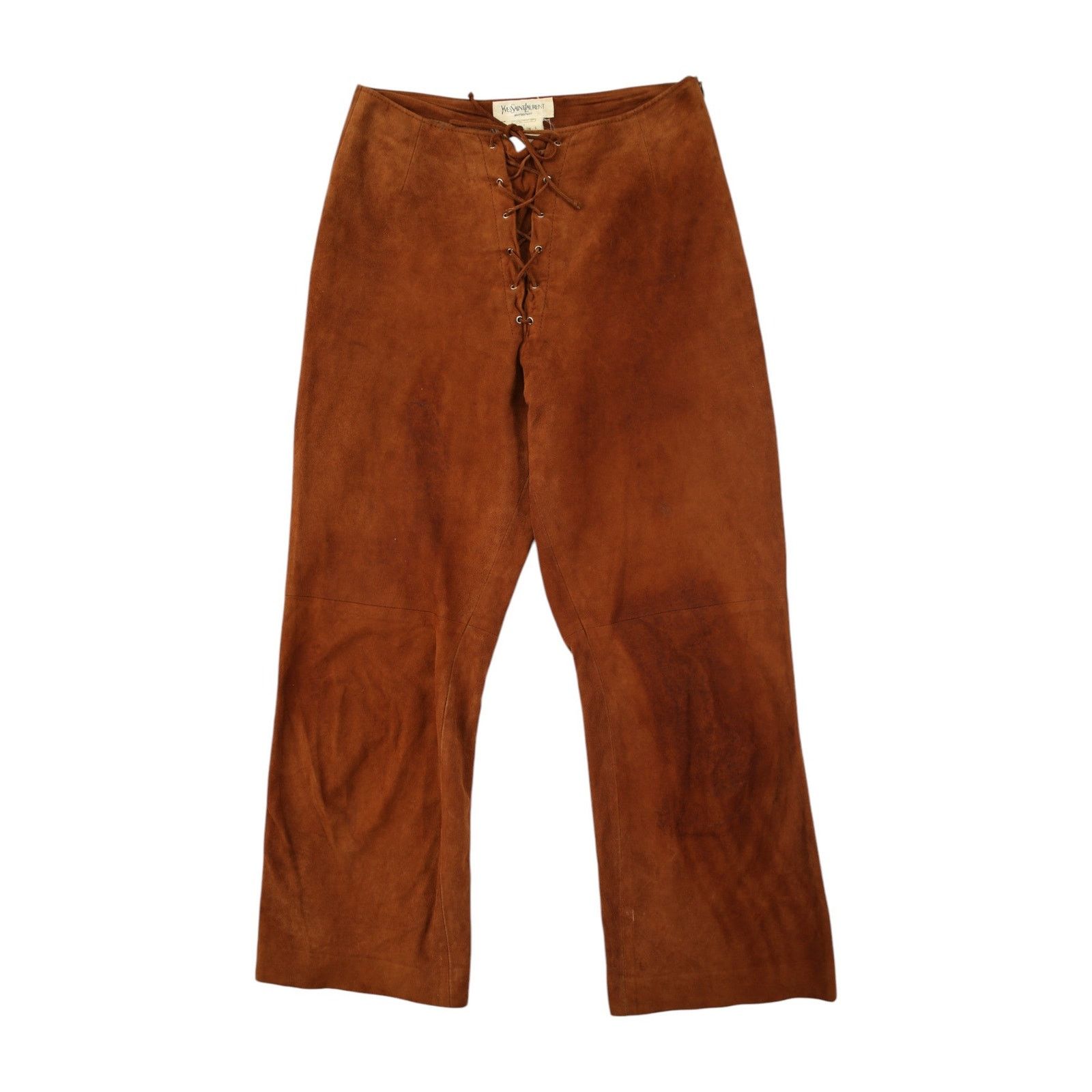 Yves Saint Laurent 1996 Goat Fur Suede Leather Lace Up Pants Size 26" / US 2 / IT 38 - 1 Thumbnail