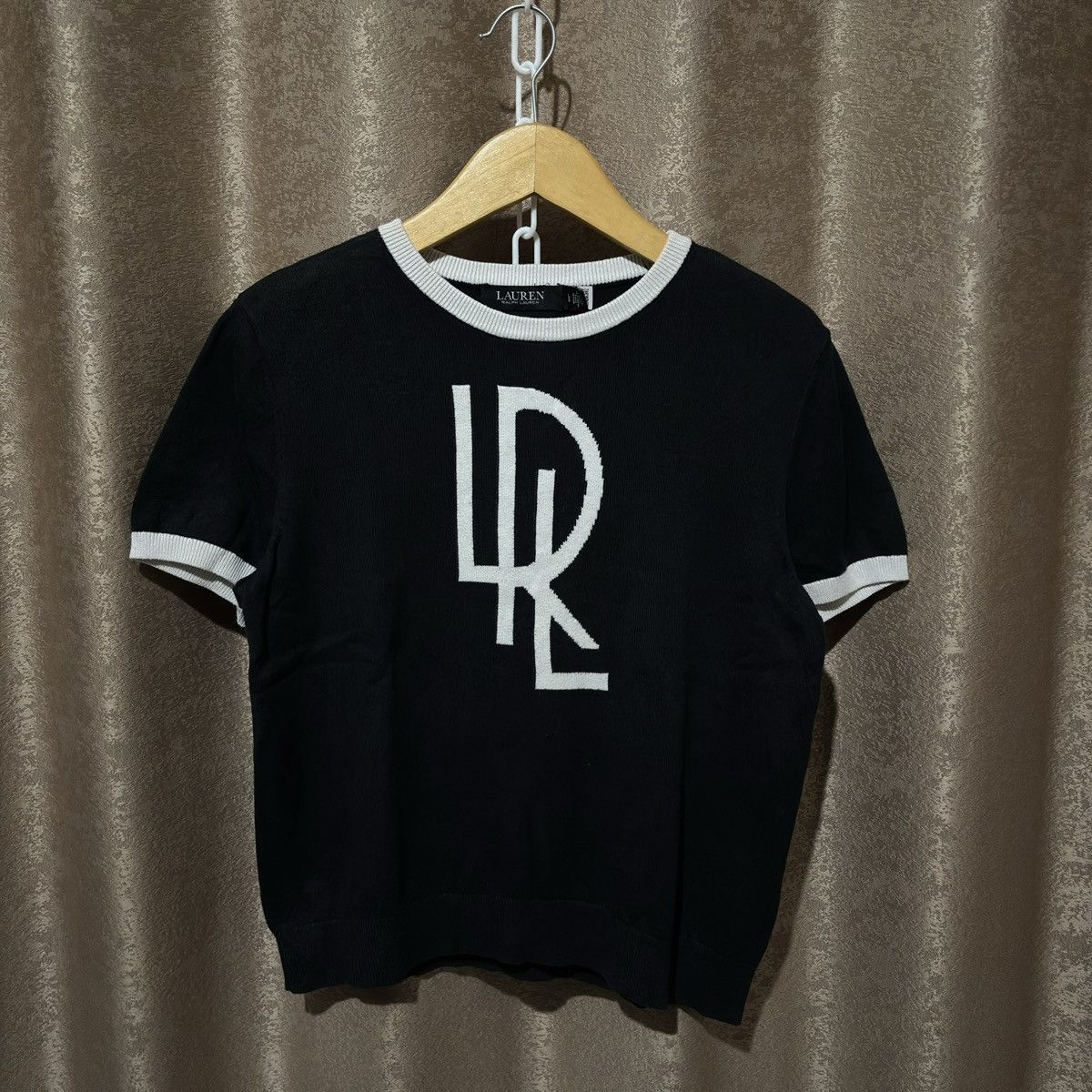 Lauren Ralph Lauren Two Tone Logo Short Sleeve Sweater Size L / US 10 / IT 46 - 1 Thumbnail