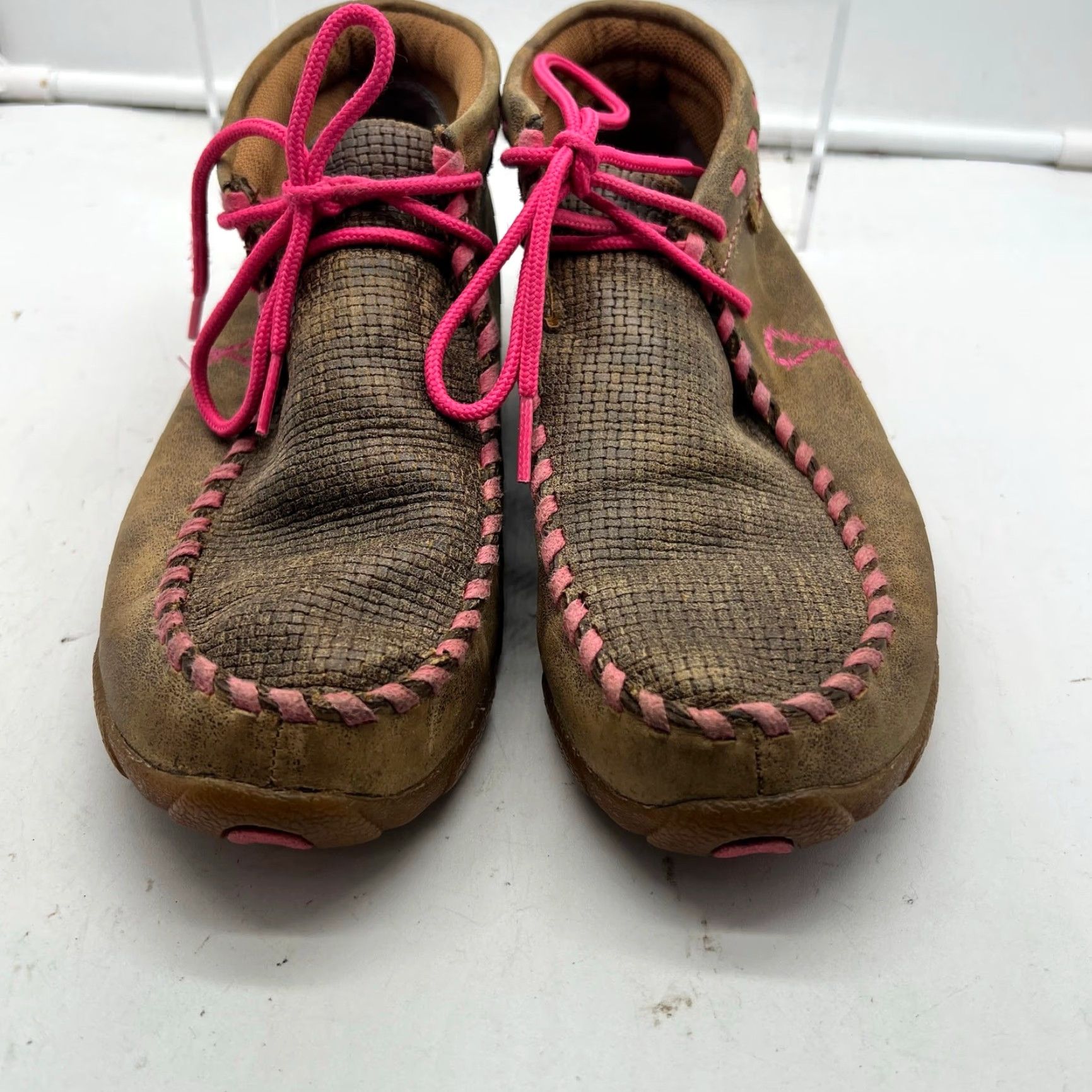 Twisted X Twisted X Chukka Driving Boots Womens 7 Breast Cancer Mocs Brown Leather Ankle Size US 7 / IT 37 - 4 Thumbnail