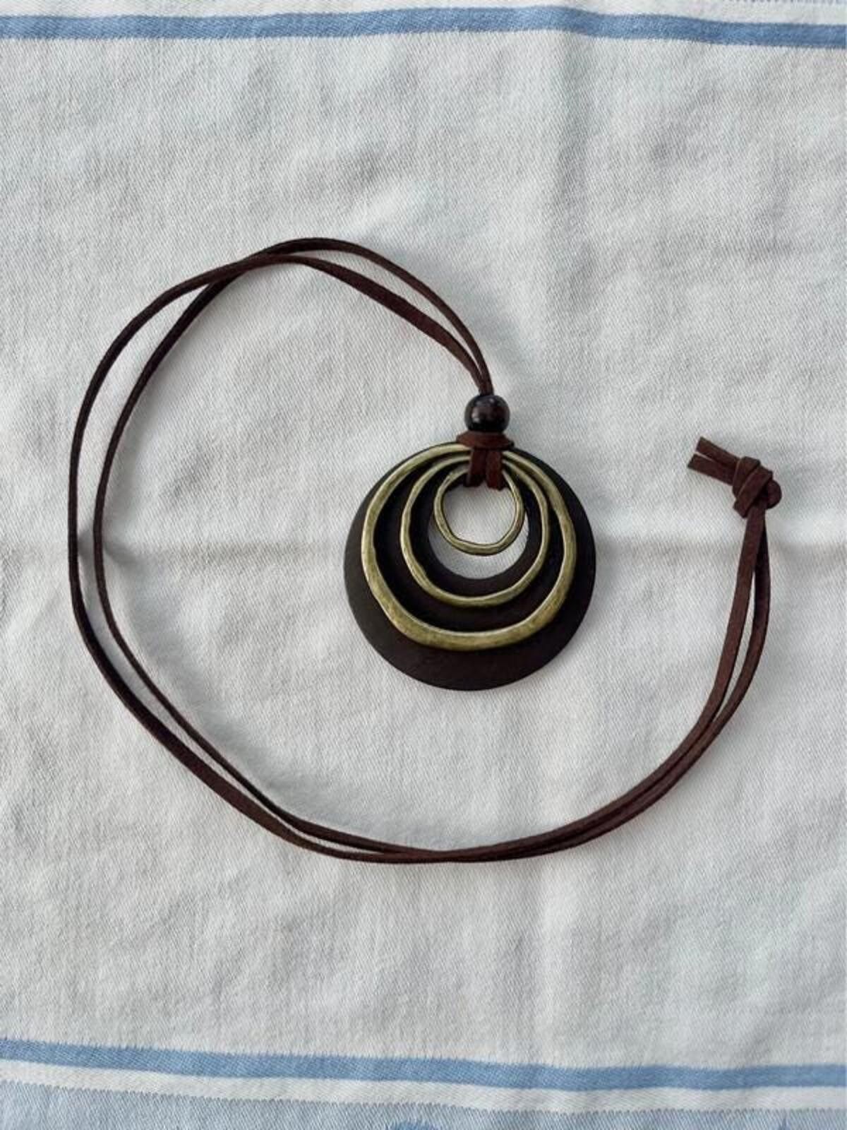 Other Gold & brown wooden bohemian spiral necklace Size ONE SIZE - 2 Thumbnail