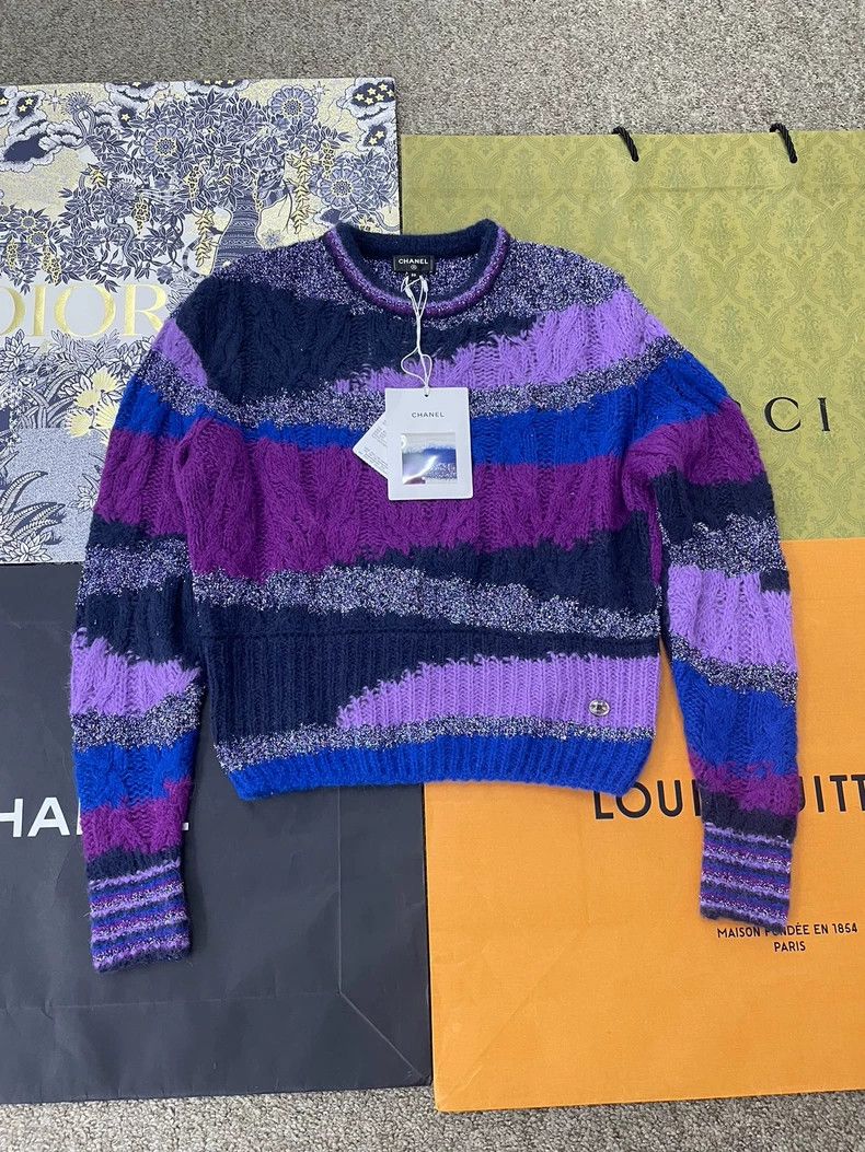 Chanel Chanel 22A purple and blue color-blocked alpaca sweater Size XXS / US 00 / IT 34 - 1 Thumbnail