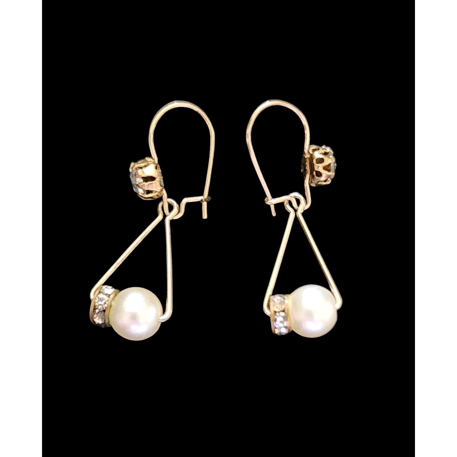 Other 12kt gold filled pearlescent bead & rhinestones earrings. Size ONE SIZE - 2 Thumbnail