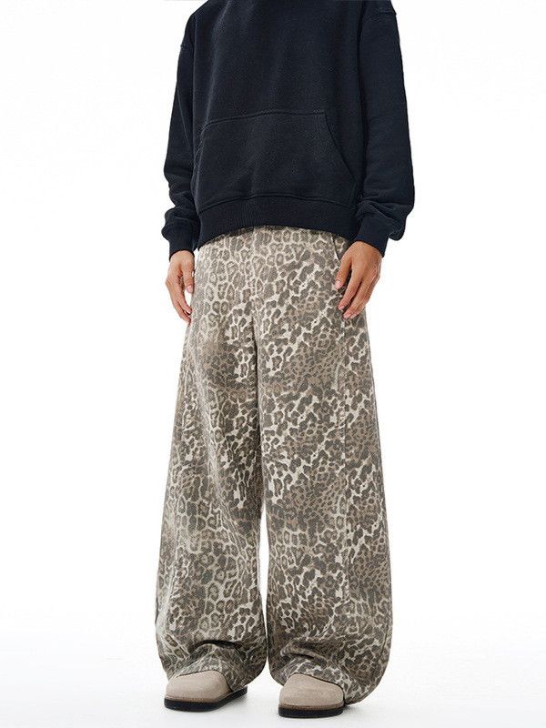 Japanese Brand Men's Retro Wide-Leg Washed Leopard Print Jeans Size US 32 / EU 48 - 3 Thumbnail