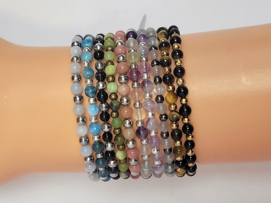 Handmade Natural Gemstone 4mm Dainty Beaded Bracelets Size ONE SIZE - 1 Thumbnail