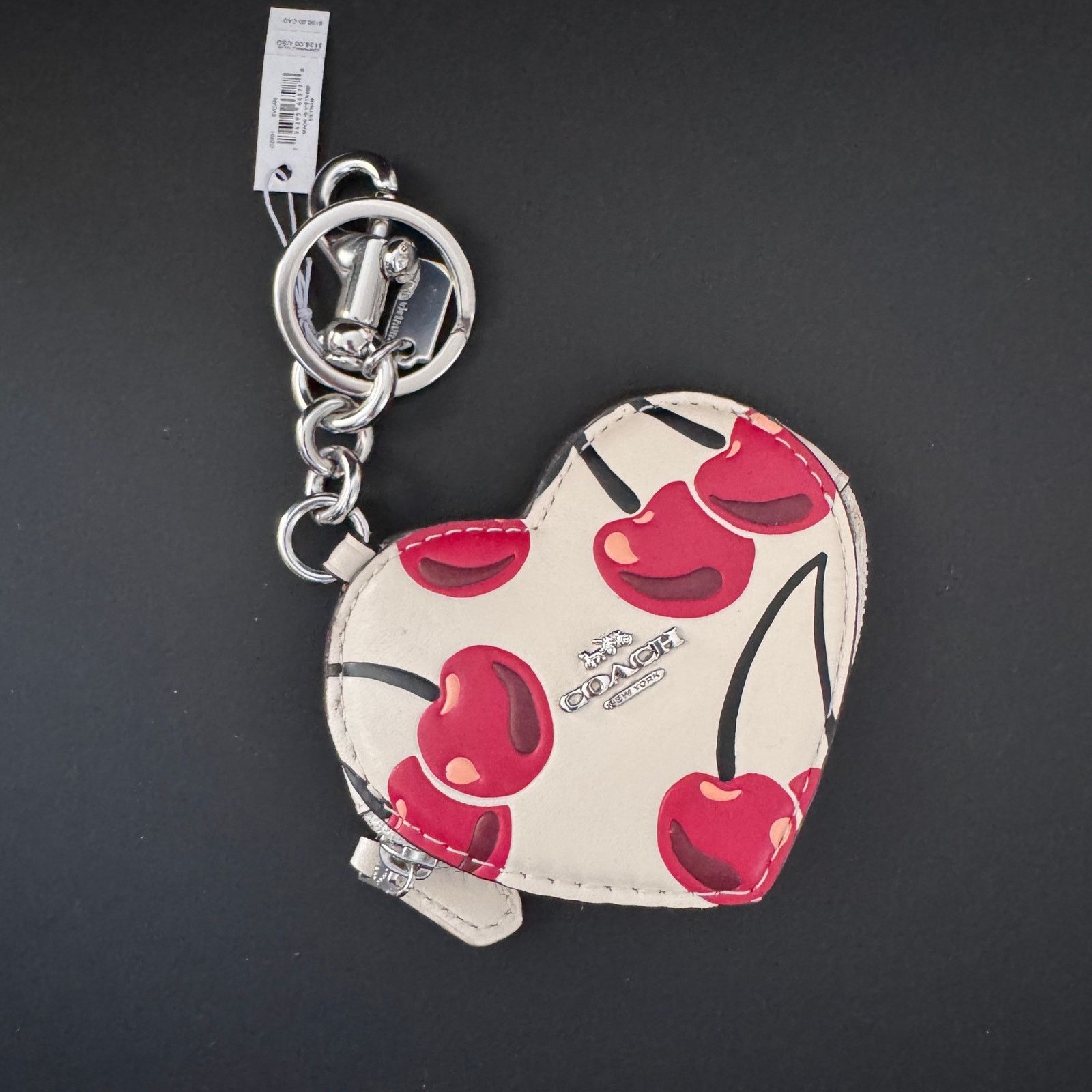Coach Coach Heart Coin Pouch Bag Charm With Cherry Print CZ091 Size ONE SIZE - 1 Thumbnail