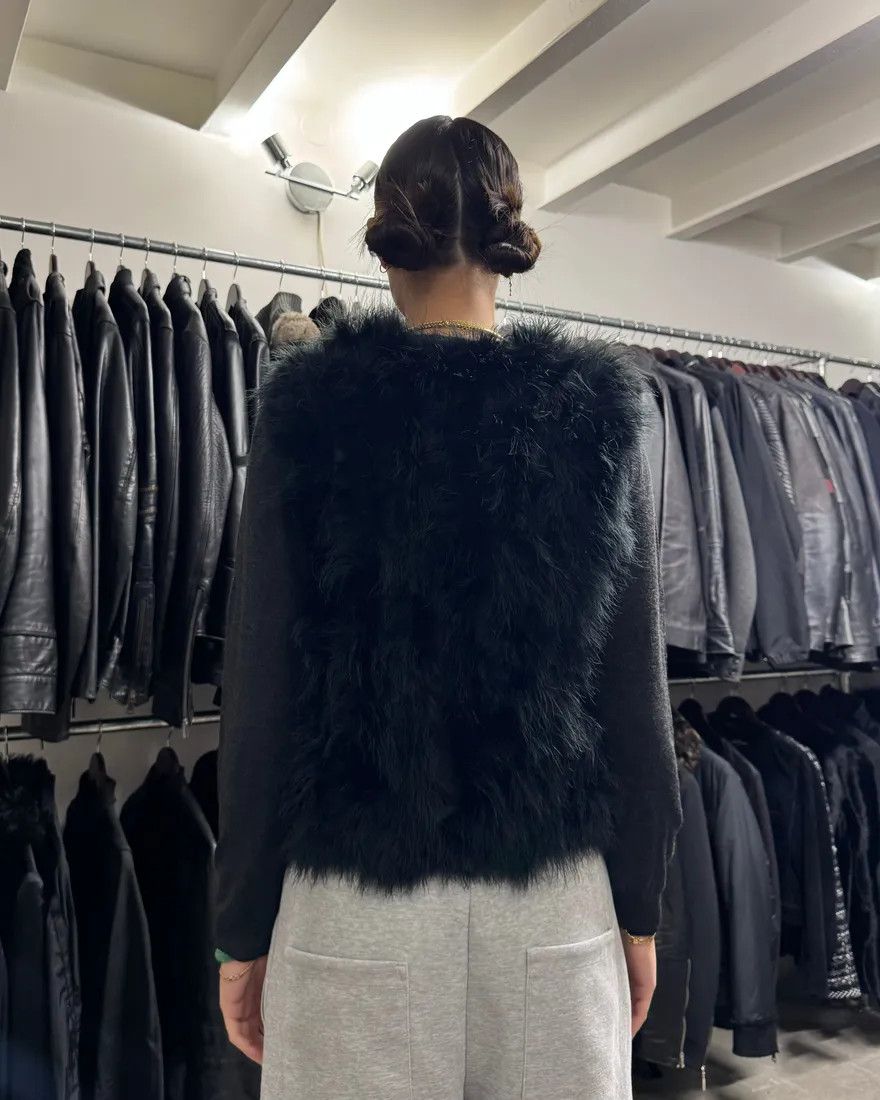 Emporio Armani × Vintage SS2014 Emporio Armani Black Ostrich Feathers Fur Vest Size XS / US 0-2 / IT 36-38 - 3 Thumbnail