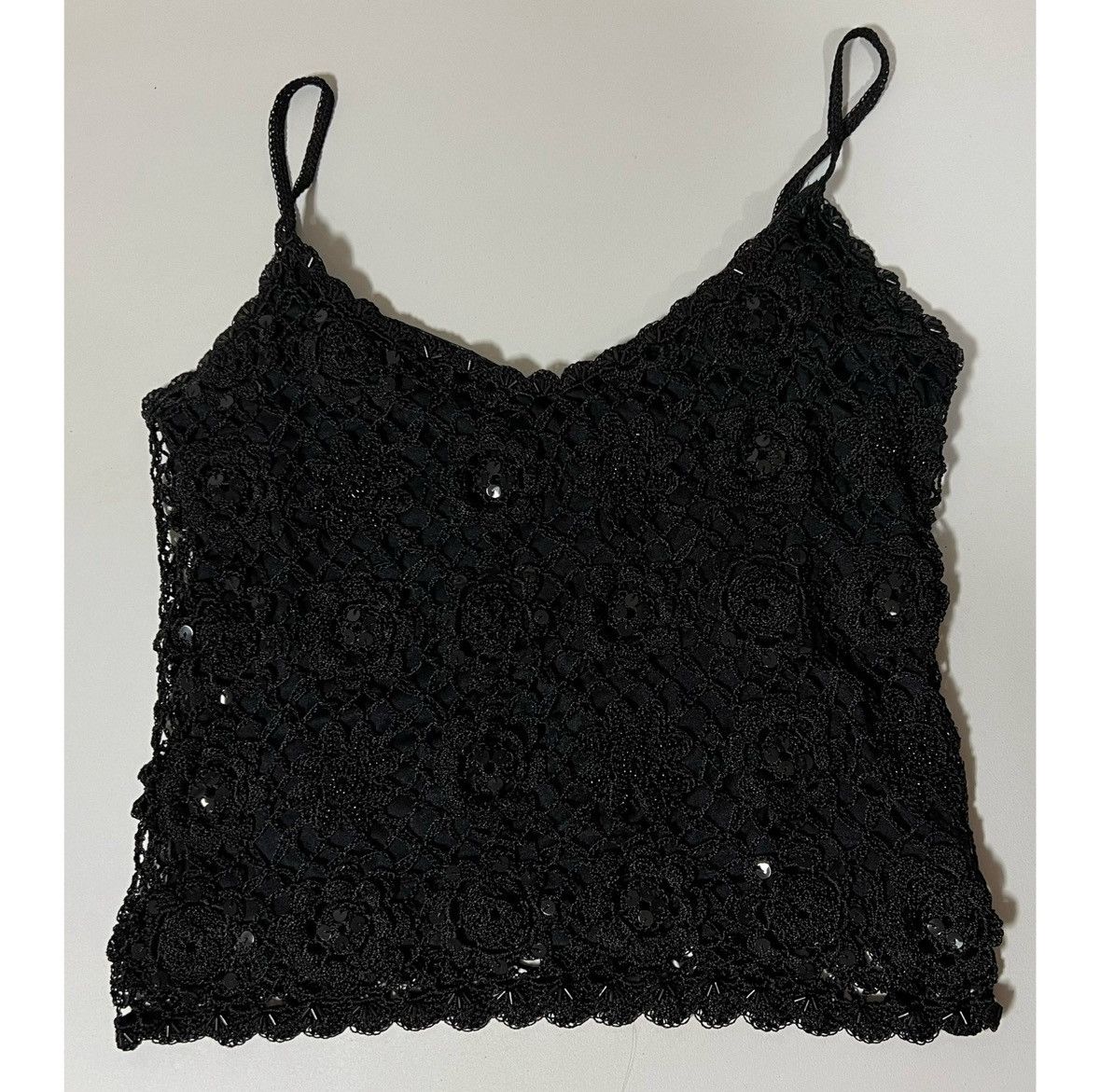 Nicole Miller Nicole Miller Black Crochet Beaded Top Shirt Blouse Size S 🖤 Size S / US 4 / IT 40 - 1 Thumbnail