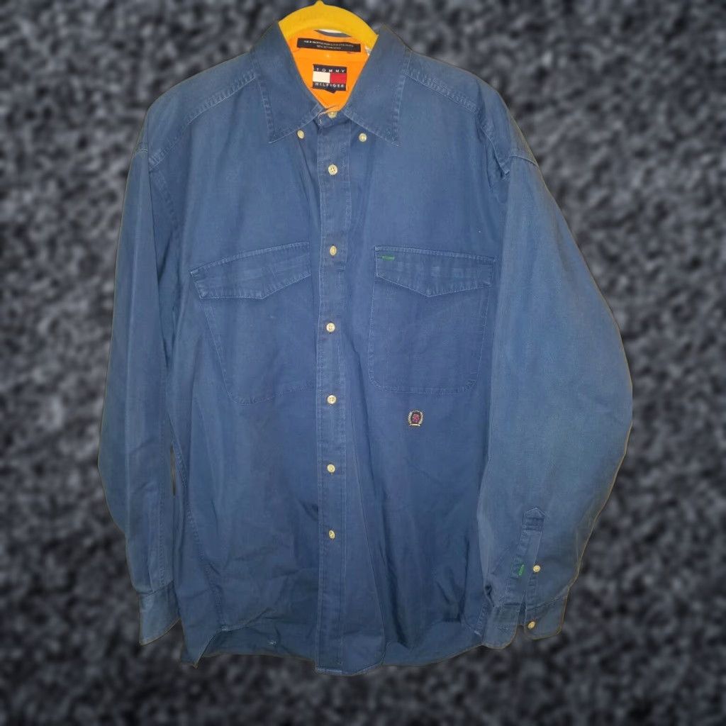 Tommy Hilfiger Vintage Tommy Hilfiger Solid Blue Button-Down Shirt Mens M 90s Casual Cotton Regular Long Sleeve Collared with Pockets Mens Size US M / EU 48-50 / 2 - 1 Thumbnail