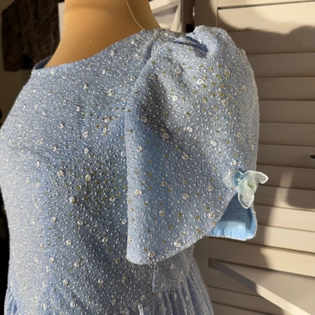 Vintage Vintage Peasant Dress Beaded Floral Puffed Sleeves Blue XL Size XXL / US 16-18 / IT 52-54 - 6 Thumbnail